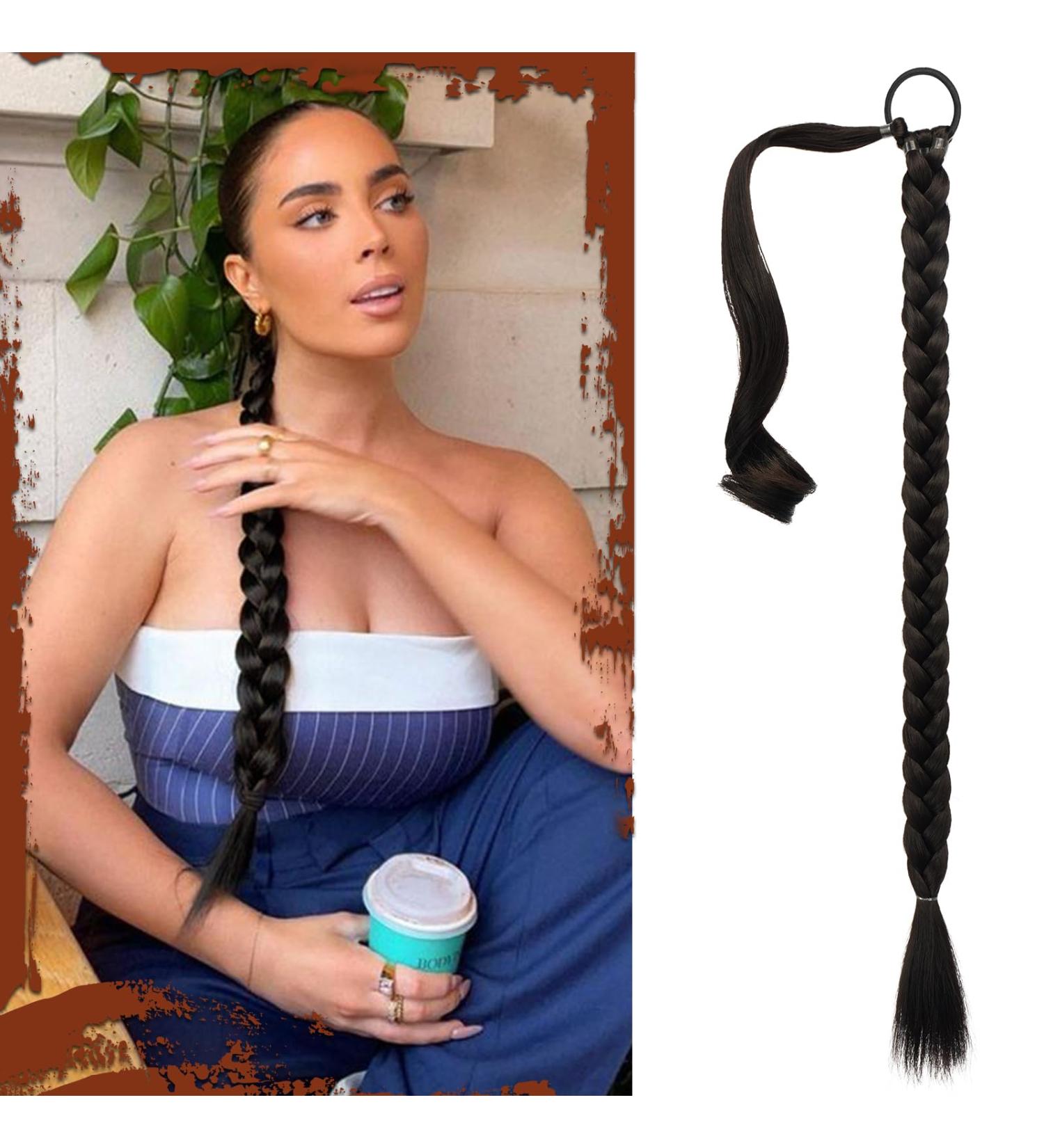 Sofeiyan Long Braid Ponytail Extension with Hair Tie Straight Sleek Wrap Around Hair Extensions Braid Pony Tail Fluffy Natural Soft Synthetic Hairpieces for Women Daily Wear 30 inch-Dark Brown 30 Inch (Pack of 1) Dark Brown - Buy Online on GoSupps.com