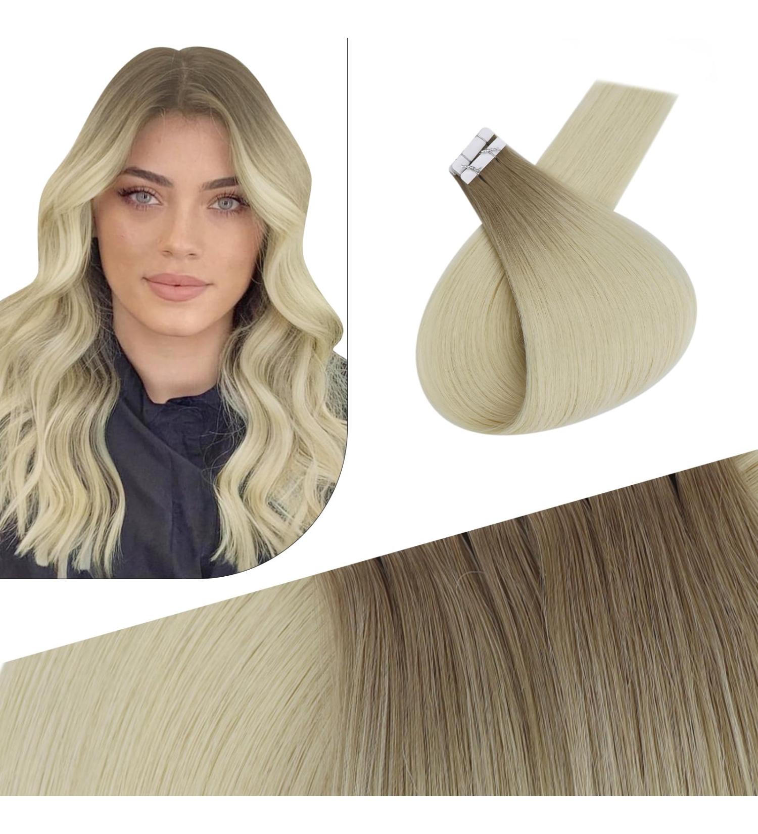 FSHINE Ombre Tape-In Hair Extensions | 40cm Real Virgin Hair - Light Brown to Blonde - 10 Pieces 20g #R8T60 - Buy Online on GoSupps.com