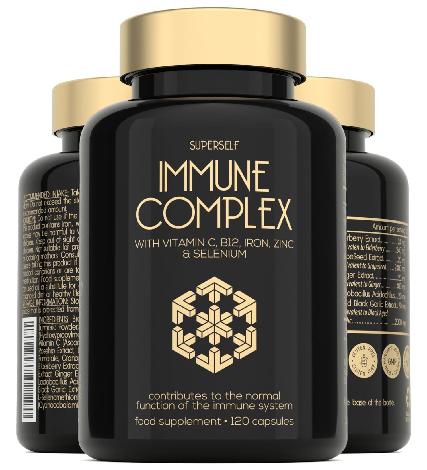 Immune System Booster - Immune Support & Recovery Complex - Vitamin C Zinc Selenium Elderberry Probiotics - Immune System Vitamins for Adults - 120 Capsules - Vegan Immunity Booster Supplement - Buy Online on GoSupps.com