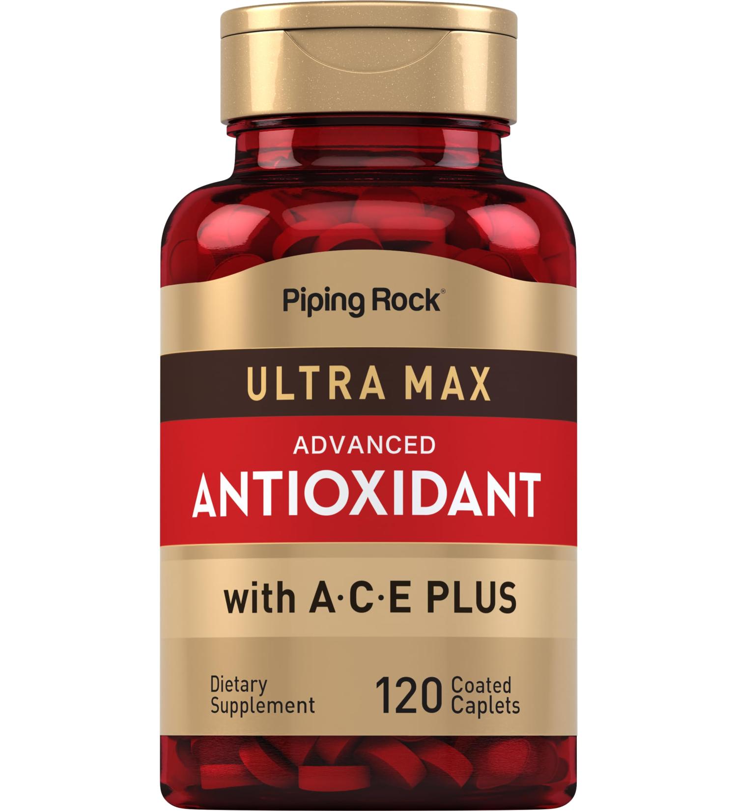 Piping Rock Antioxidant Supplements 120 Caplets | Advanced Formula for Men and Women | with Vitamin A C E | Ultra Max Complex | Non-GMO Gluten Free - Buy Online on GoSupps.com