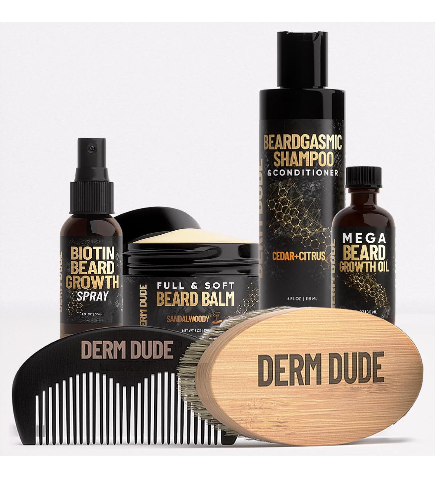 Derm Dude Advanced Beard Grooming Kit | Stimulate Facial Hair Growth | Complete Set with Wash Oil & Balm | Perfect Gifts for Men - Sandalwood & Cedar+Citrus - Buy Online on GoSupps.com