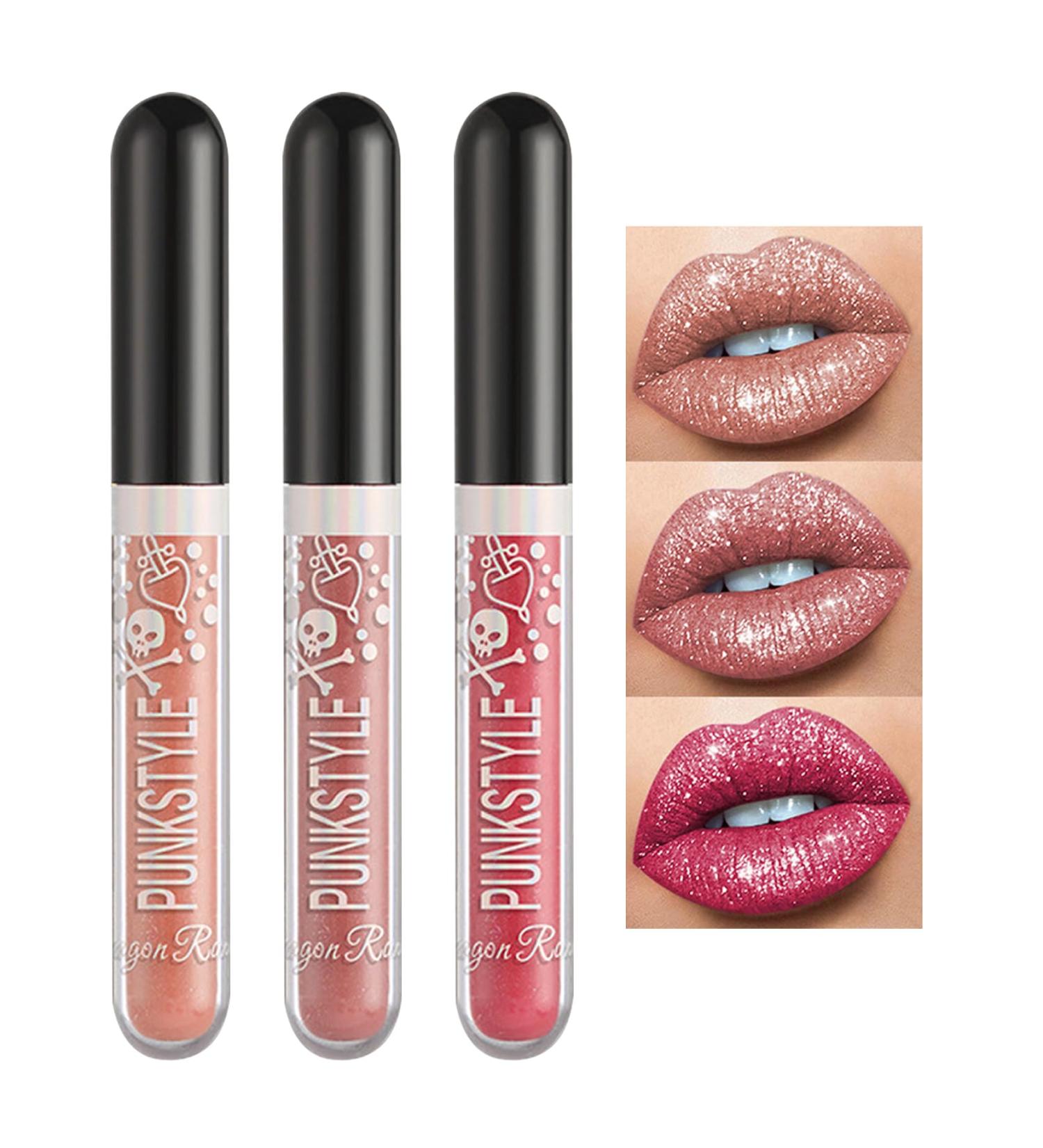 3 PCS Glitter Liquid Lipstick Set - Red & Pink Lip Gloss Kit for Gothic Halloween Makeup & Costume Party - Buy Online on GoSupps.com