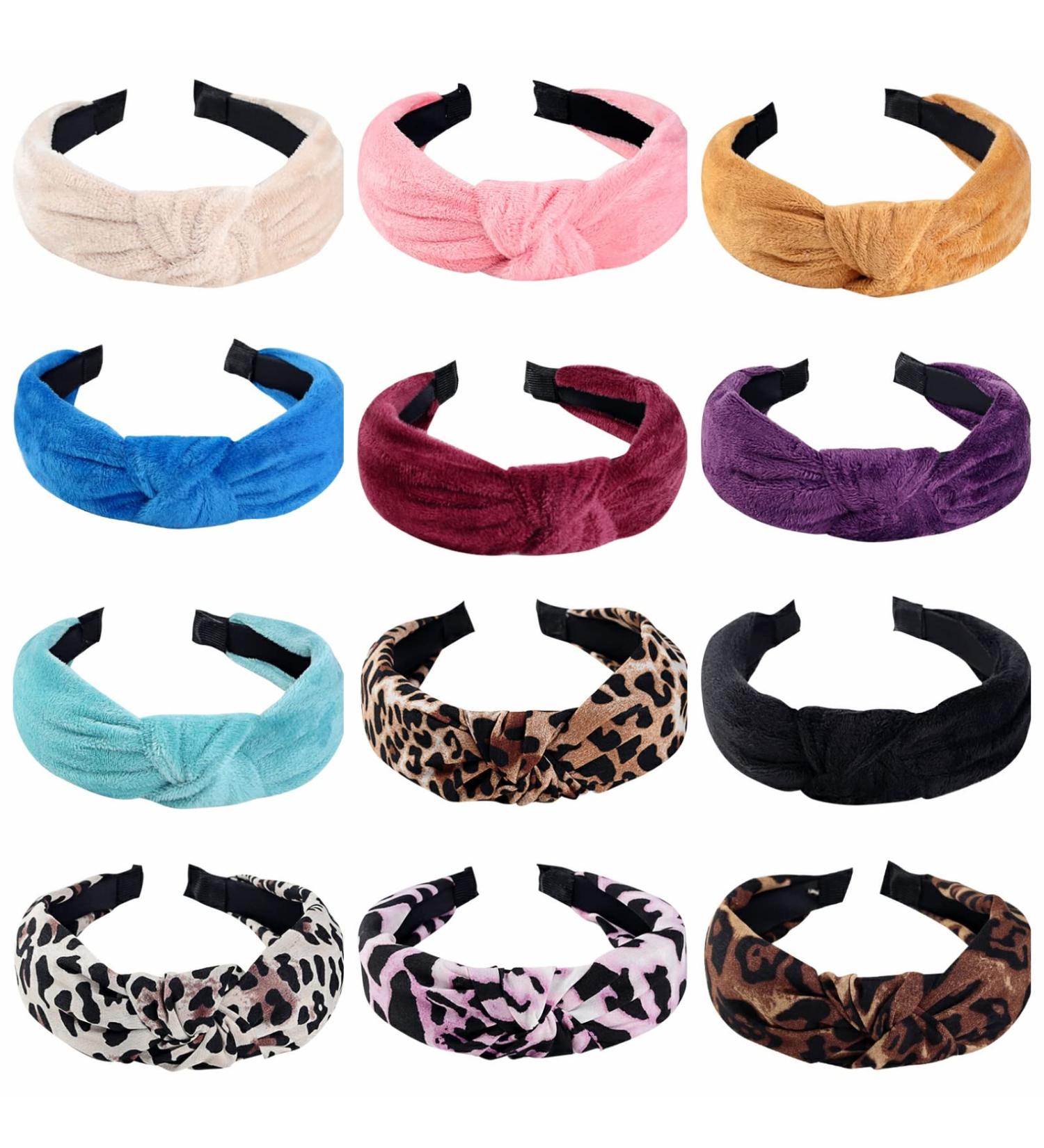 Deviegath 12 Pack Knotted Headbands for Women - Leopard Print & Solid Color Fashion Turban Hair Hoops - Buy Online on GoSupps.com