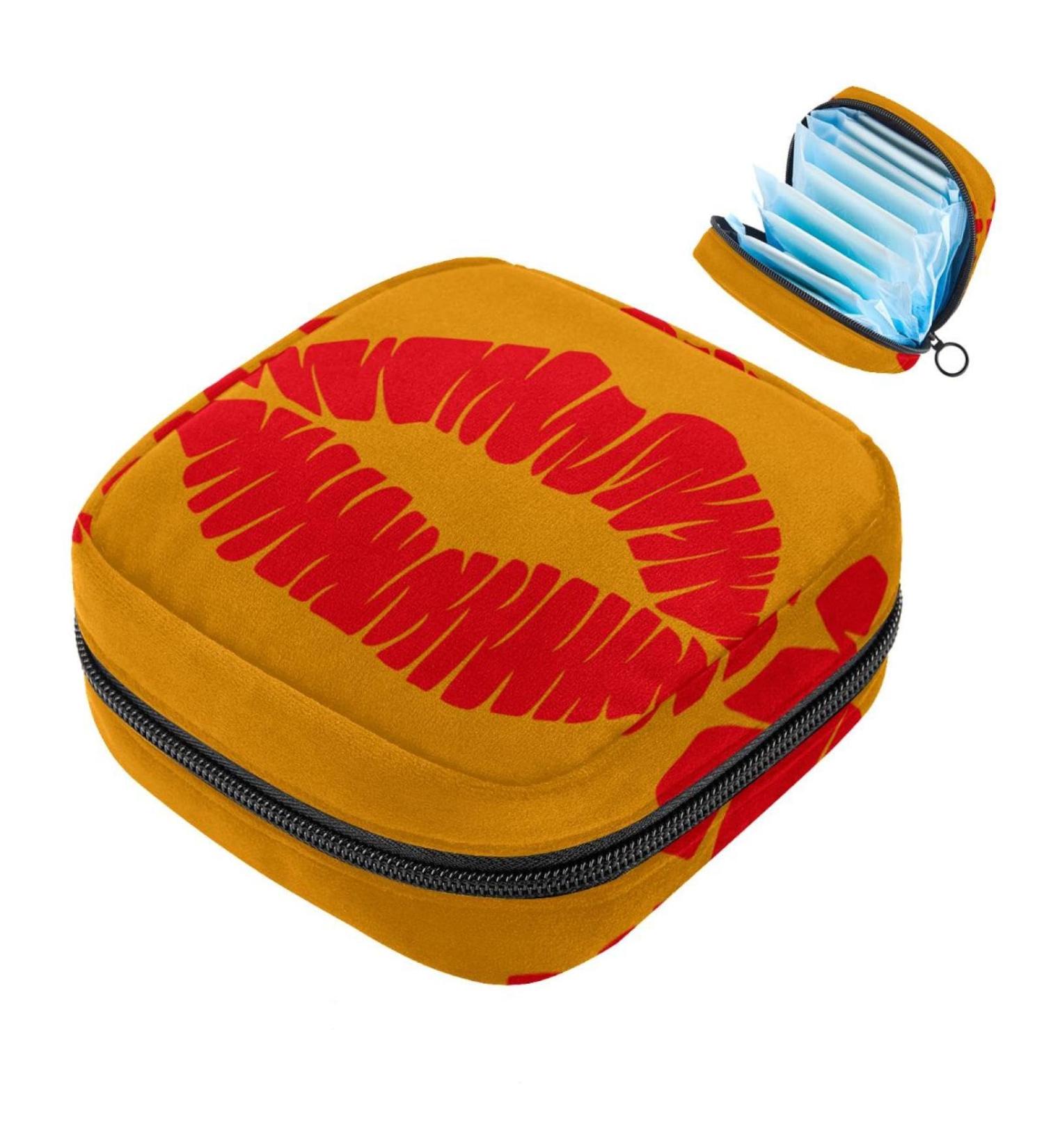Stylish Storage Bags for Women's Bandages & Menstrual Products | Red Lip Pattern Zipper Pocket & Multicolored Designs - Buy Online on GoSupps.com