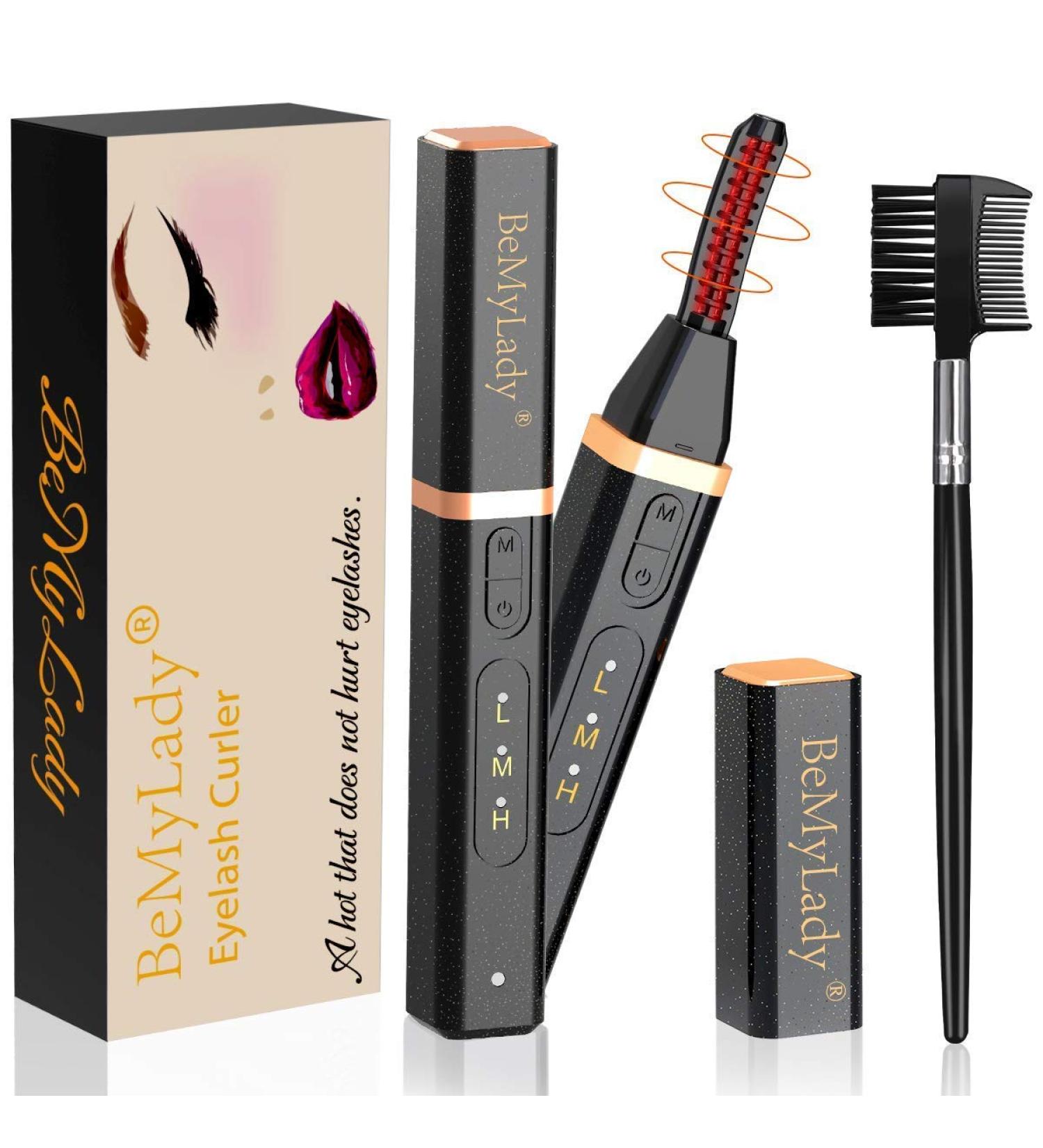 Heated Eyelash Curler | USB Rechargeable Electric Curler for Long Lasting Curl | Valentine's Gift for Women | Black - Buy Online on GoSupps.com