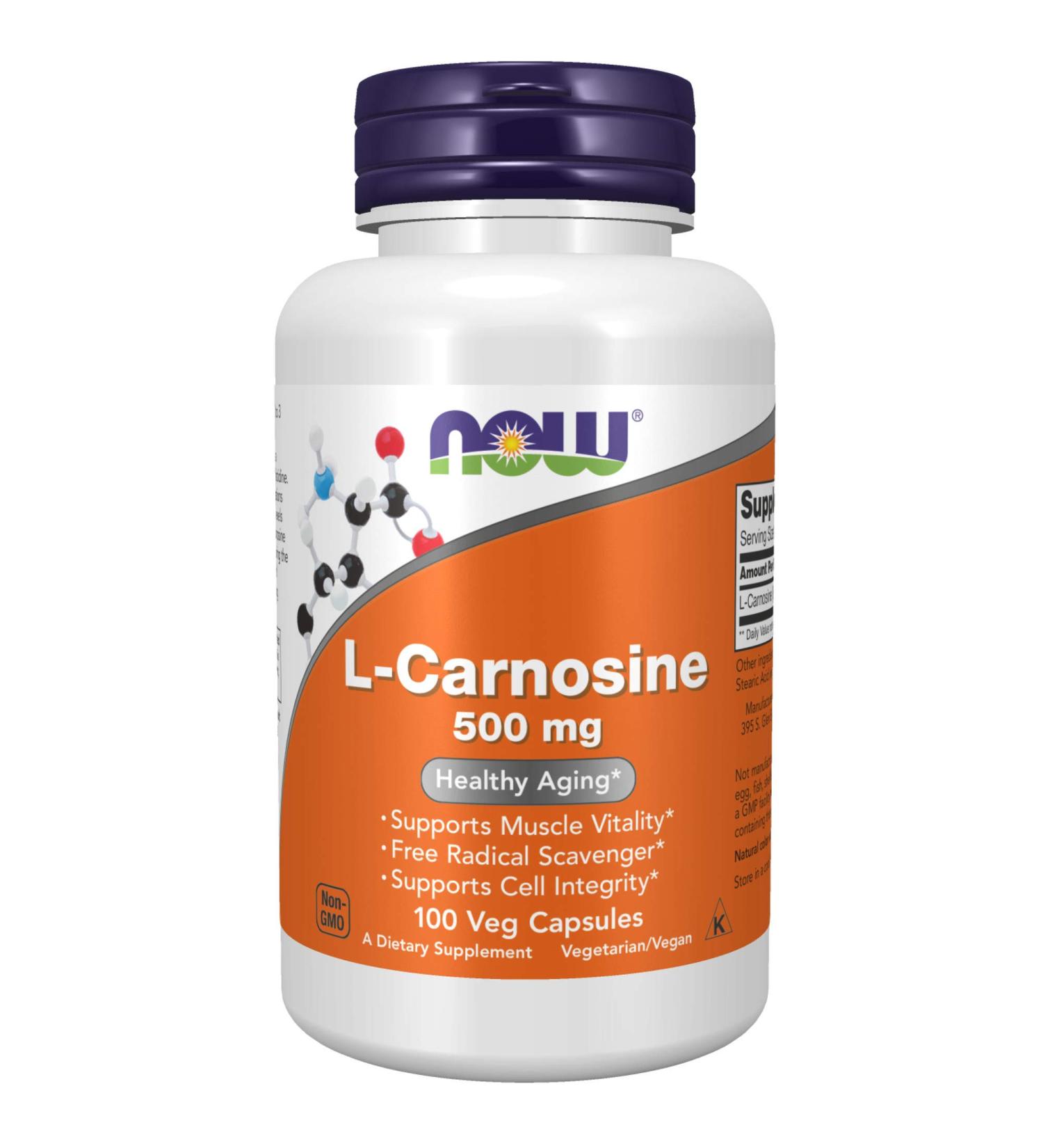 Now Foods L-Carnosine 500 mg - 100 Vcaps | Antioxidant Support & Healthy Aging - Buy Online on GoSupps.com