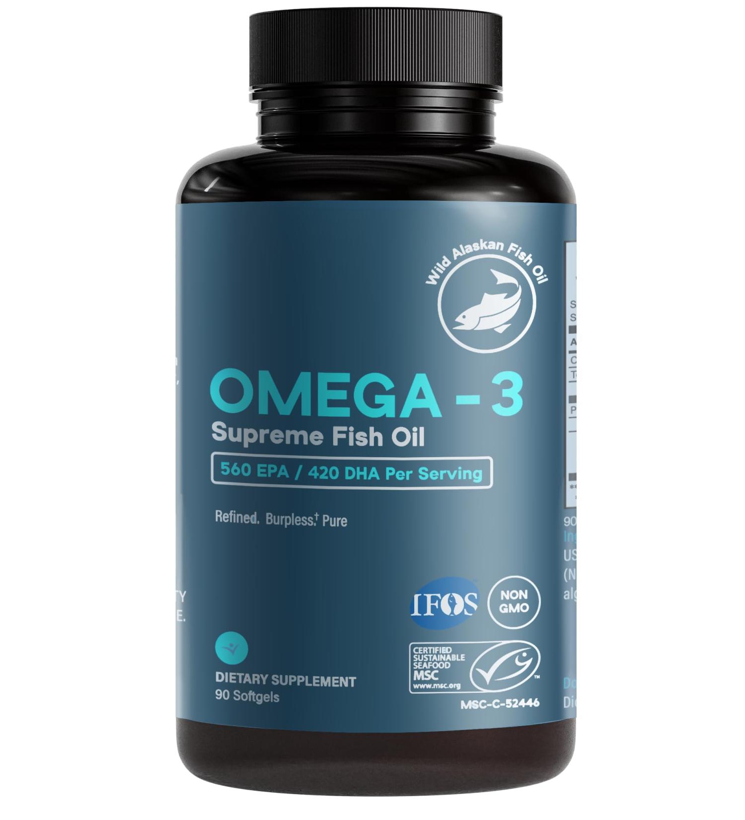 Omega-3 Supreme Fish Oil 1400 mg. MSC Certified +75% Omega-3s 1050 mg 644/336 NO Fish-Burps & Improved Absorption | Molecular Distilled Mercury/PCB/Toxin Tested (90 Count (S)) 90 Count (Pack of 1) - Buy Online on GoSupps.com