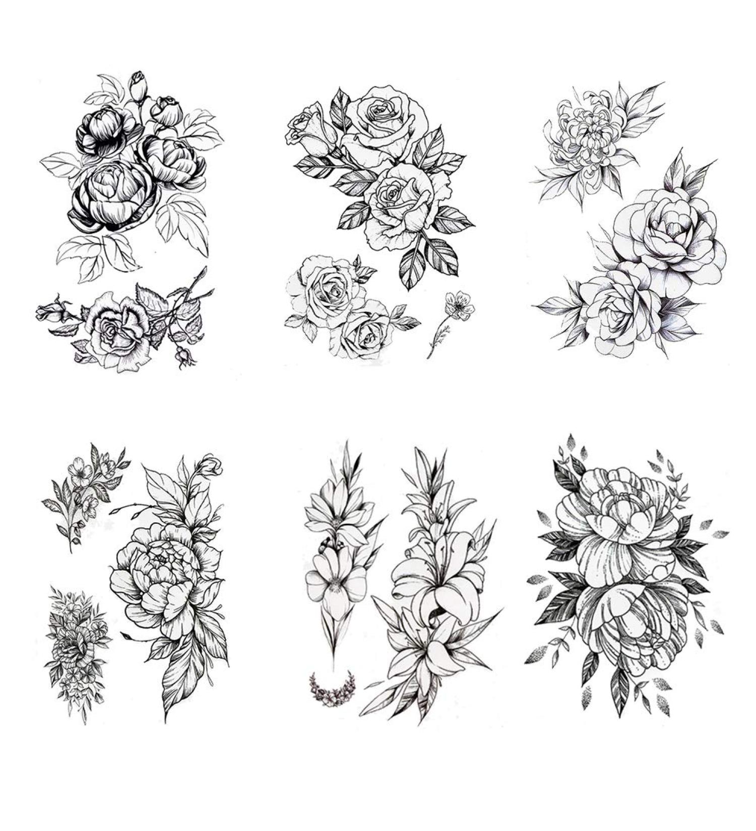 Black Rose Temporary Tattoos Flowers Tattoo Sticker Sexy Waterproof Fake Body Art - 6 Sheet