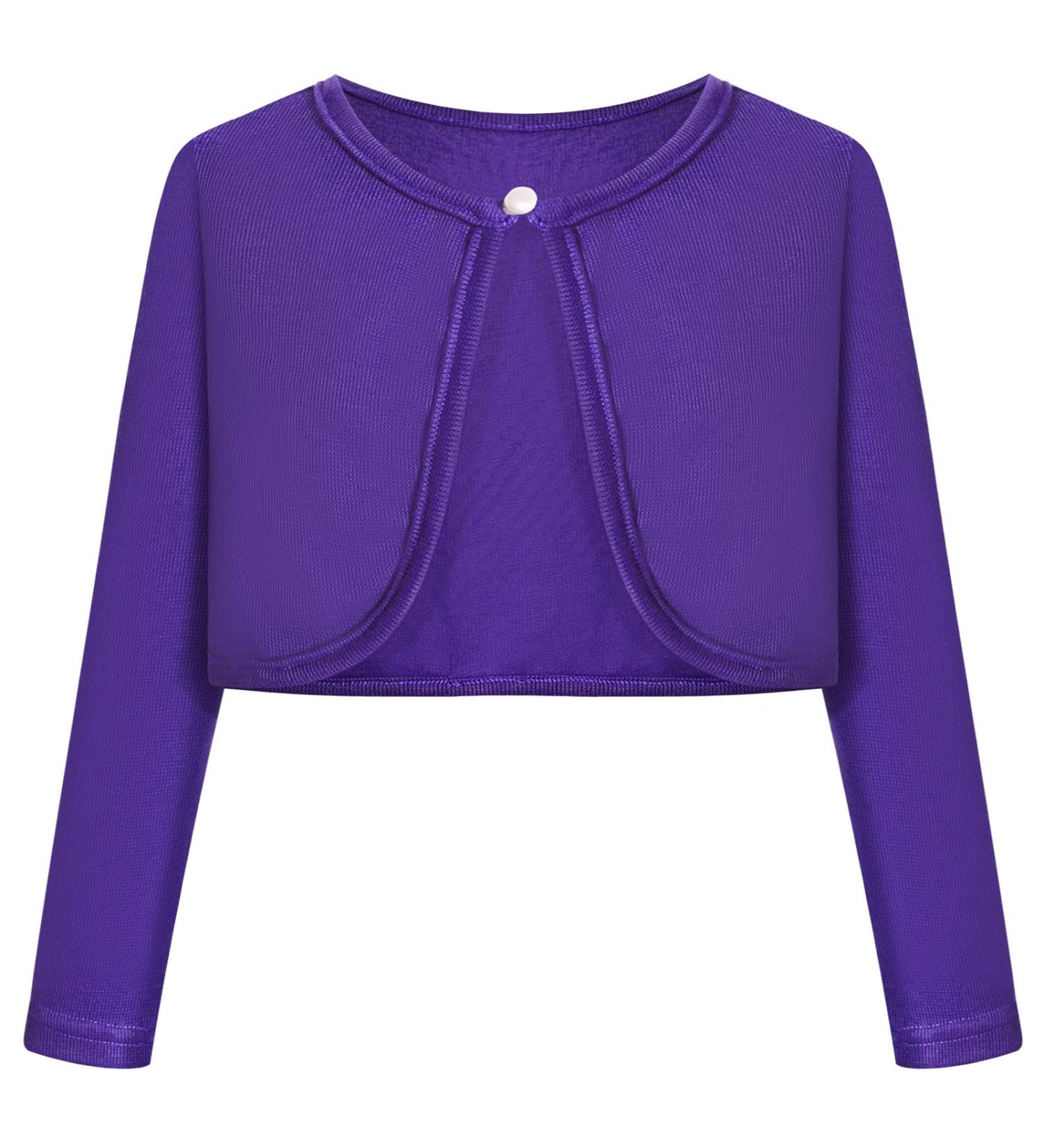 Bonny Billy Girls Cardigan Long Sleeve Knitted Cotton Bolero Shrug - Dark Purple (7-8 Years) | Kids Clothing - Buy Online on GoSupps.com