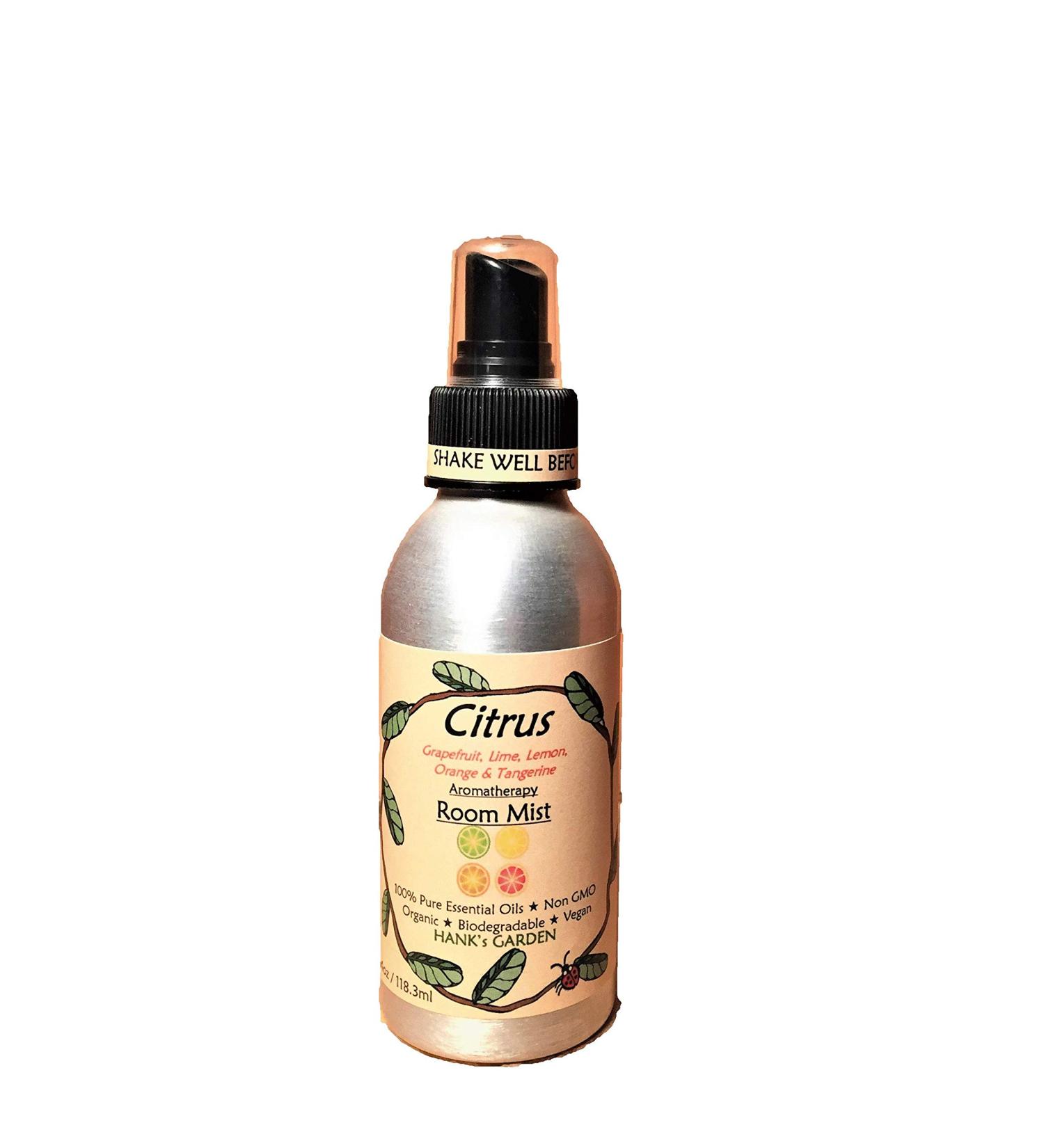 CITRUS Aromatherapy Room Spray Mist - Natural Aroma of Citrus - Grapefruit Lime Lemon Orange & Tangerine Essential Oils - Vegan Organic Biodegradable Non GMO (4 oz / 118.3 ml)