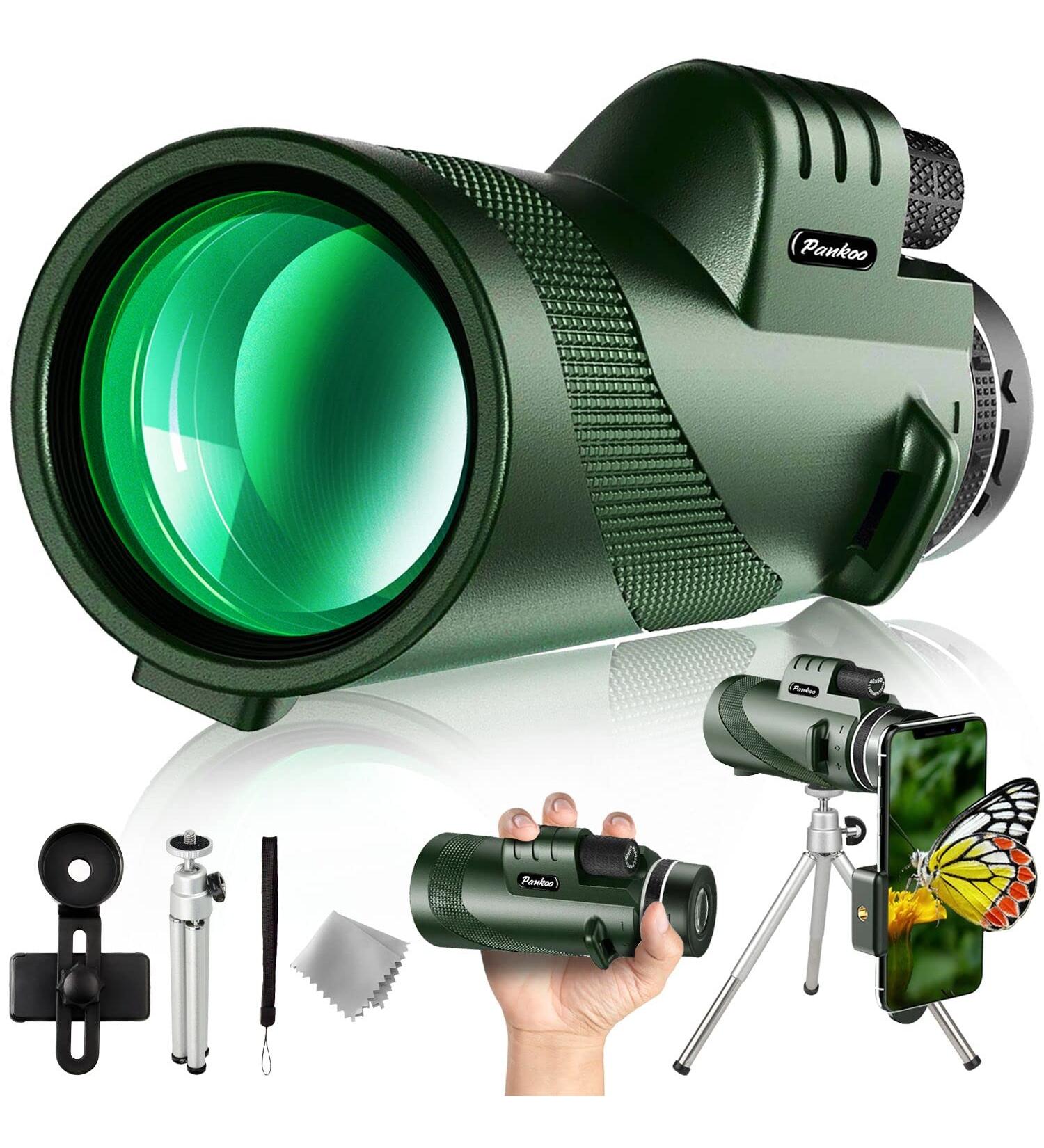Pankoo 40X60 Monocular Telescope with Smartphone Holder & Tripod - HD Compact Monocular for Bird Watching, Hunting, Hiking - 2021 Power Prism Monoculars for Adults and Kids - Buy Online on GoSupps.com