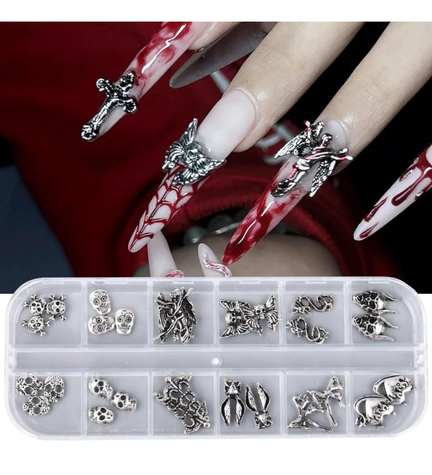 RUNRAYAY 28pcs 3D Halloween Nail Charms Cross Chrome Metal Nail Art Charm Vintage Gothic Retro Punk Skulls Mixed for Manicure Craft DIY Nail Art Decoration Accessories with a Box - Buy Online on GoSupps.com