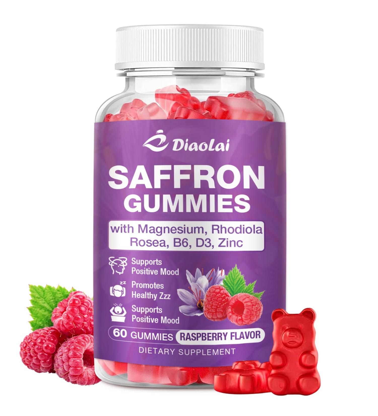 DIAOLAI Max Strength Saffron Gummies 88.5mg with Magnesium St. John's Wort & Rhodiola for Mood Support Focus - Sugar-Free 60 Count - Buy Online on GoSupps.com