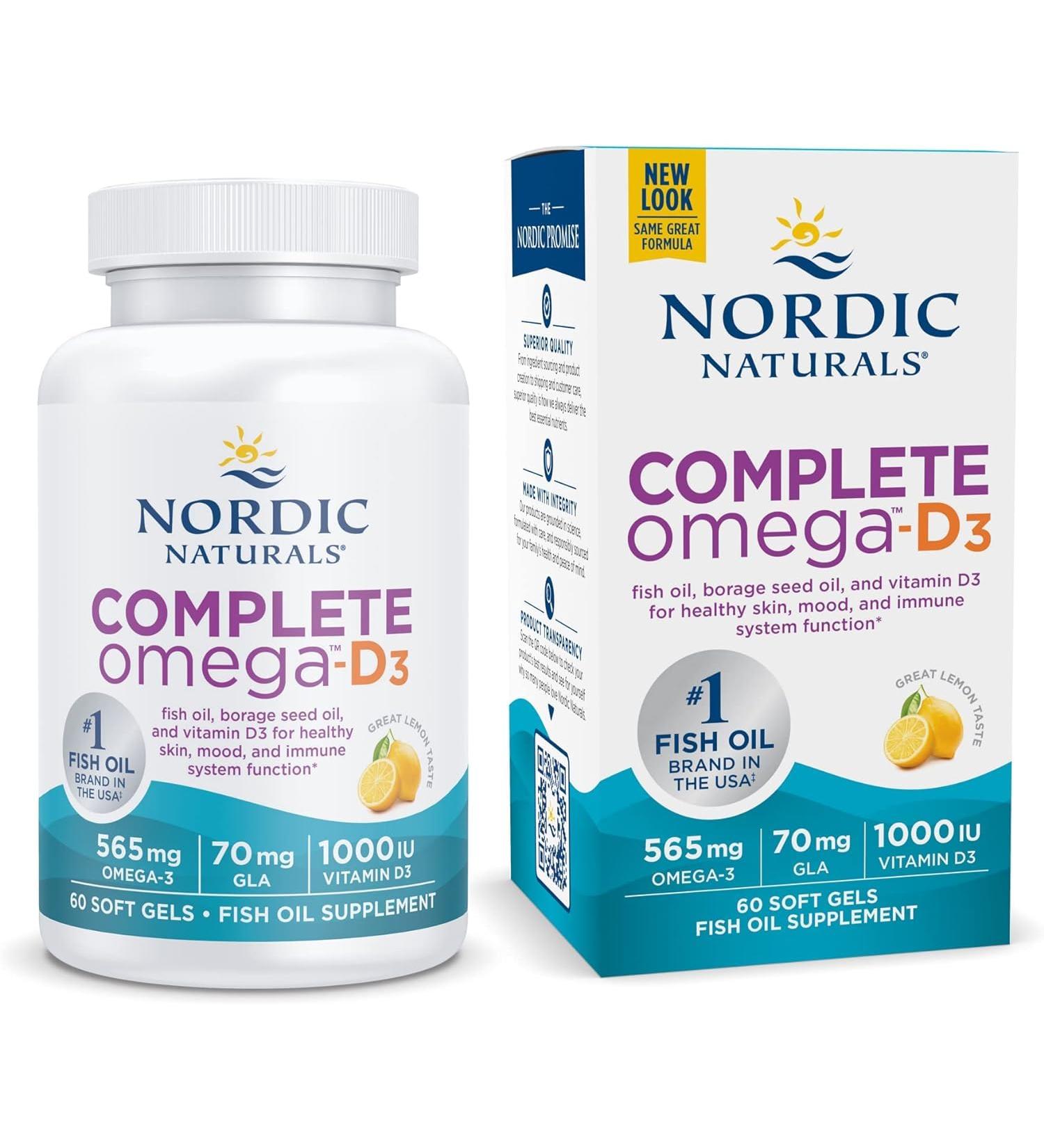  Tudor Nordic Natural Omega-D3 Lemon Flavor 565 mg of Omega-3 + 70 mg of GLA + 1000 IU of Vitamin D3-60 EPA and DHA Healthy Skin and Joints Cognition Positive Mood Non-GMO 30 Servings - Buy Online on GoSupps.com