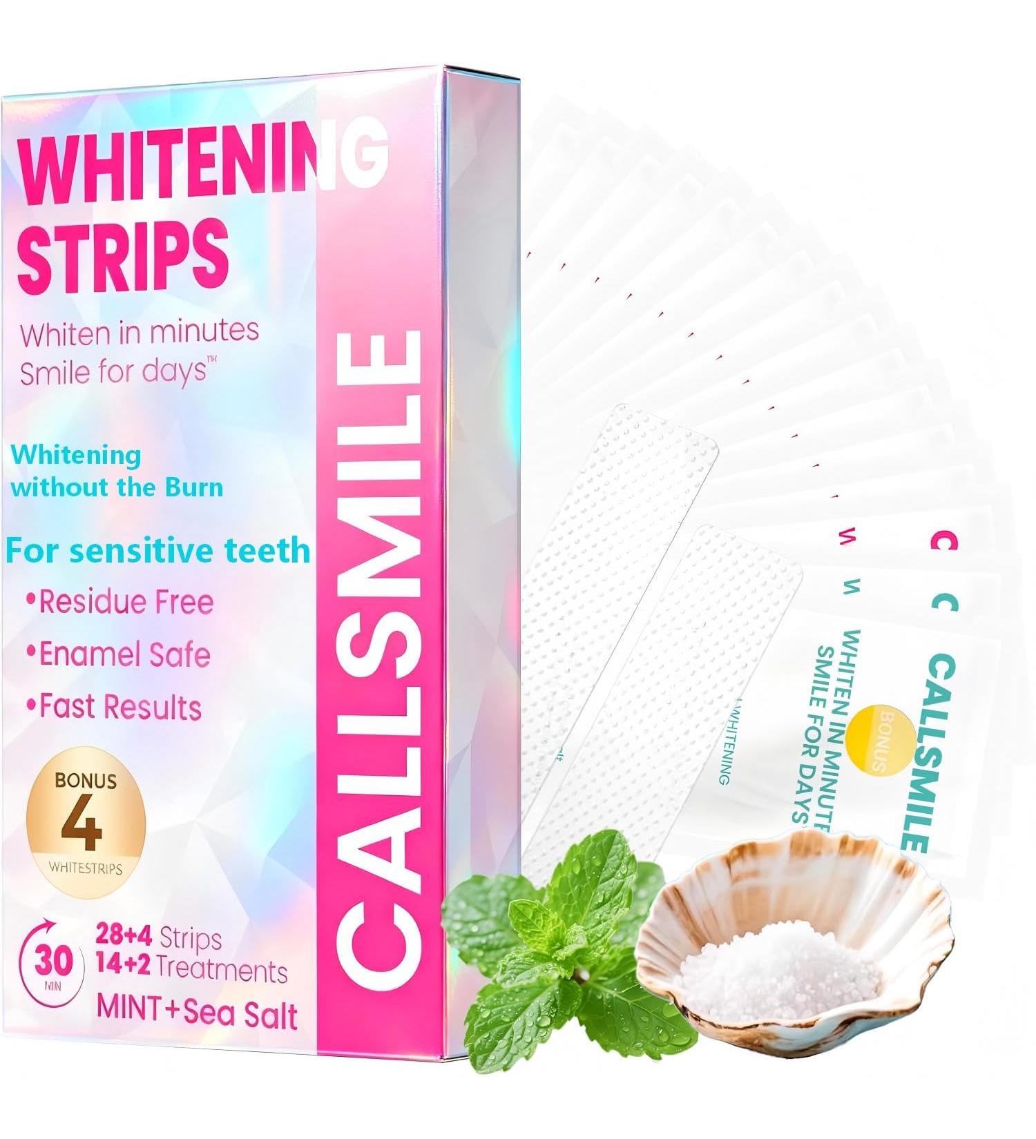 Callsmile Teeth Whitening Strips for Sensitive Teeth & First-Time Users No-Residue Dry Strips, 16 Treatments, 6% Hydrogen Peroxide, Mint & Sea Salt 32 Count (Pack of 1) - Buy Online on GoSupps.com