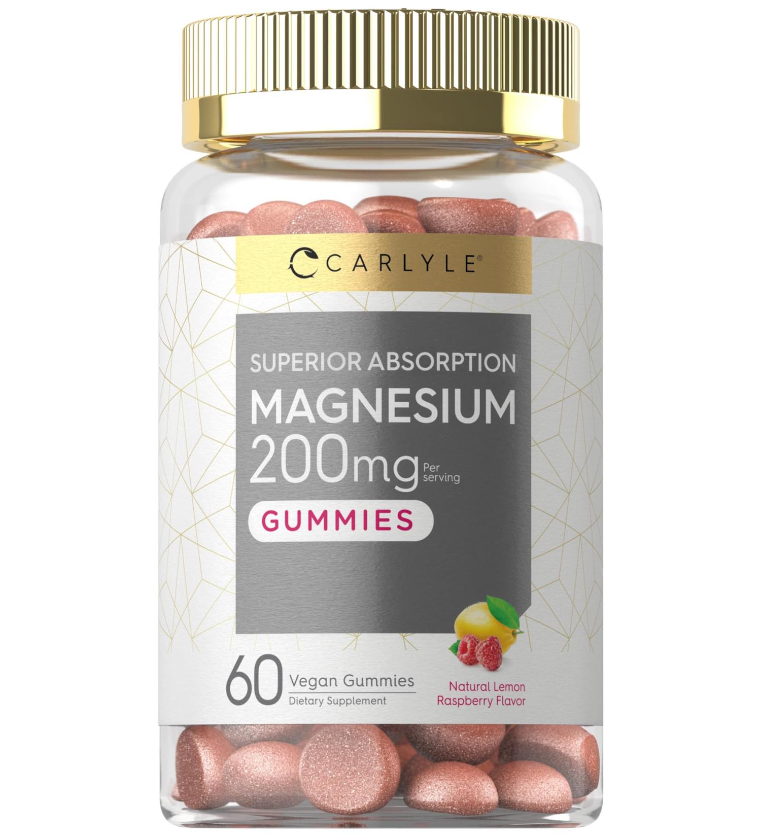 Carlyle Magnesium Gummies 200mg - 60 Vegan Gummies, Non-GMO, Gluten Free, Lemon Raspberry Flavor - Buy Online on GoSupps.com
