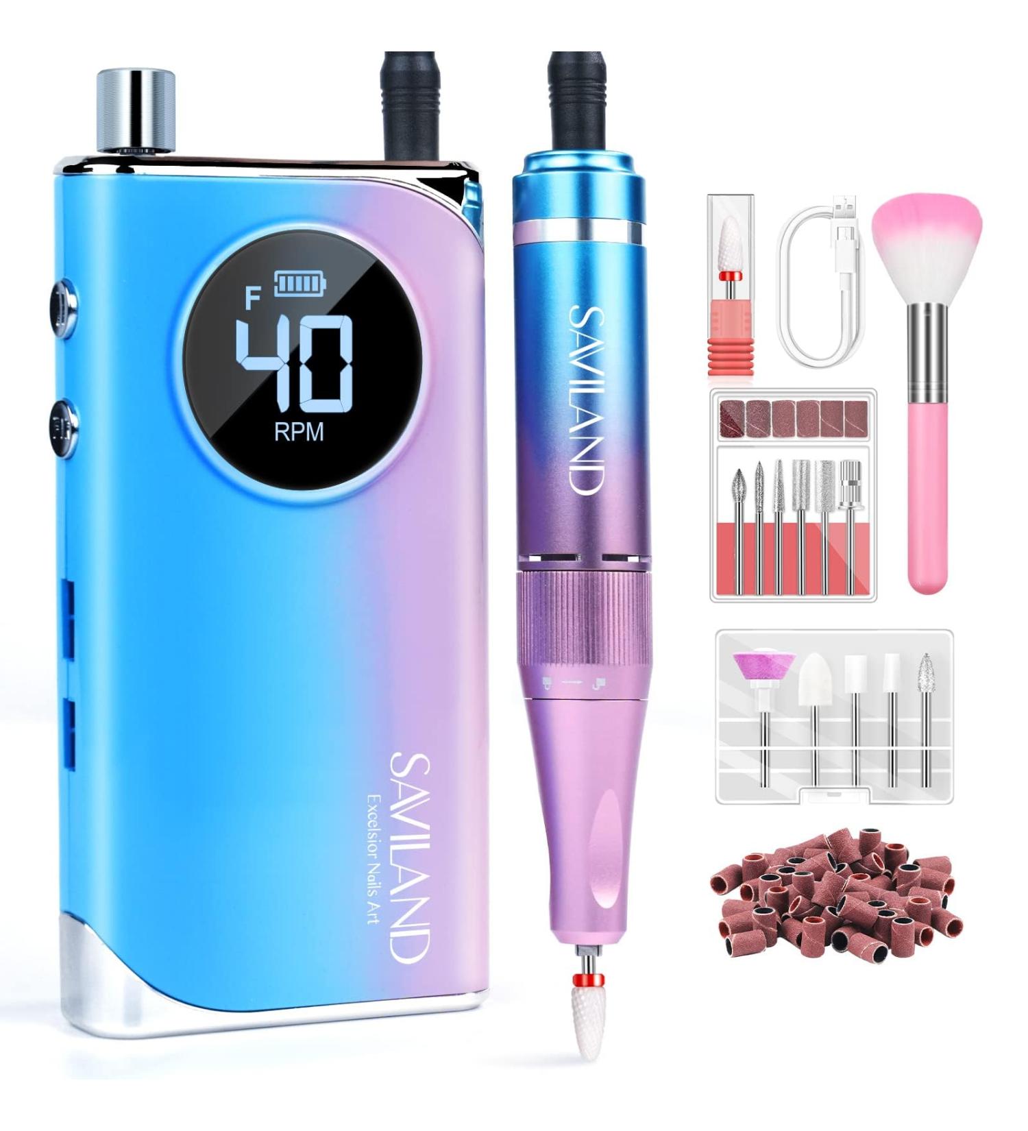 SAVILAND Electric Nail Drill - 40000RPM Portable Efile with 12 Bits for Acrylic & Gel Nails | Professional Manicure & Pedicure Tool - Buy Online on GoSupps.com