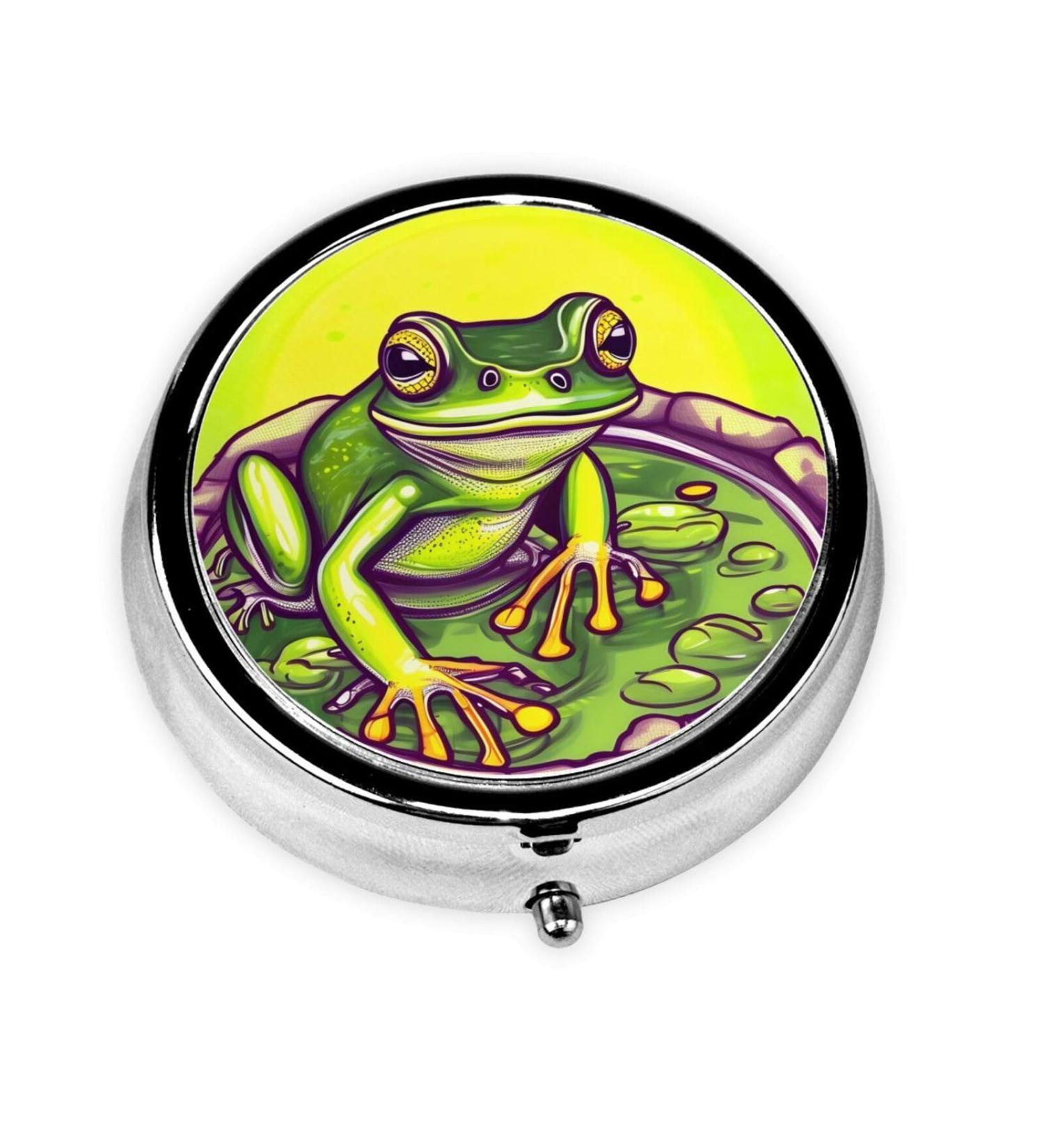 Portable Frog in a Pond 3 Compartment Pill Box Organizer - Travel-Friendly Round Pill Holder - Buy Online on GoSupps.com