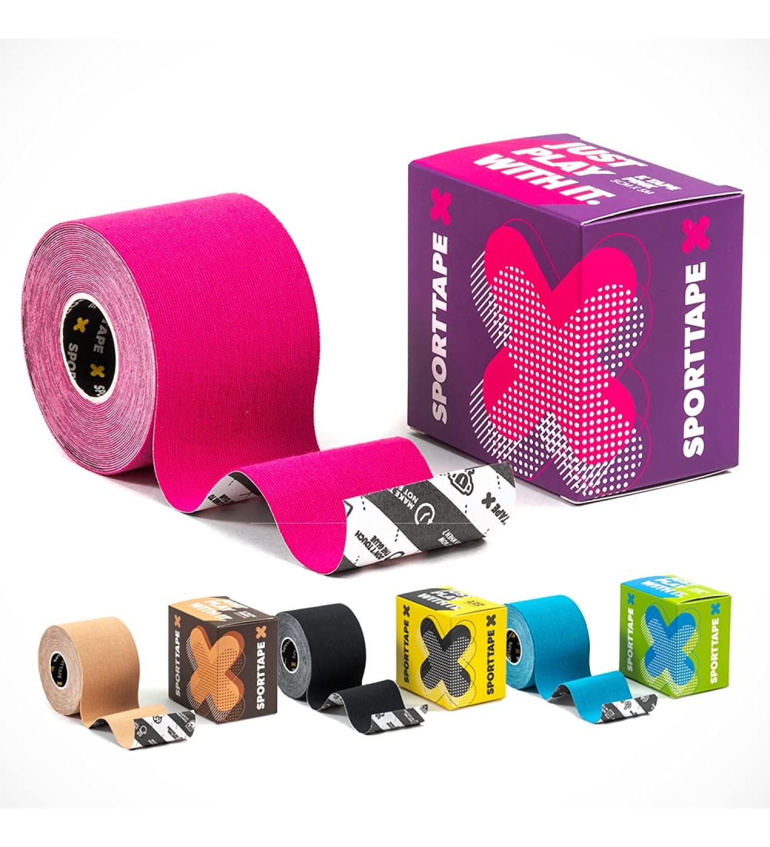 SPORTTAPE Kinesiology Sports Tape - Pink 5m Roll | Waterproof & Hypoallergenic Kinetic Tape for Shoulder, Knee, Ankle, Shin Splints Support - 1 Roll - Buy Online on GoSupps.com