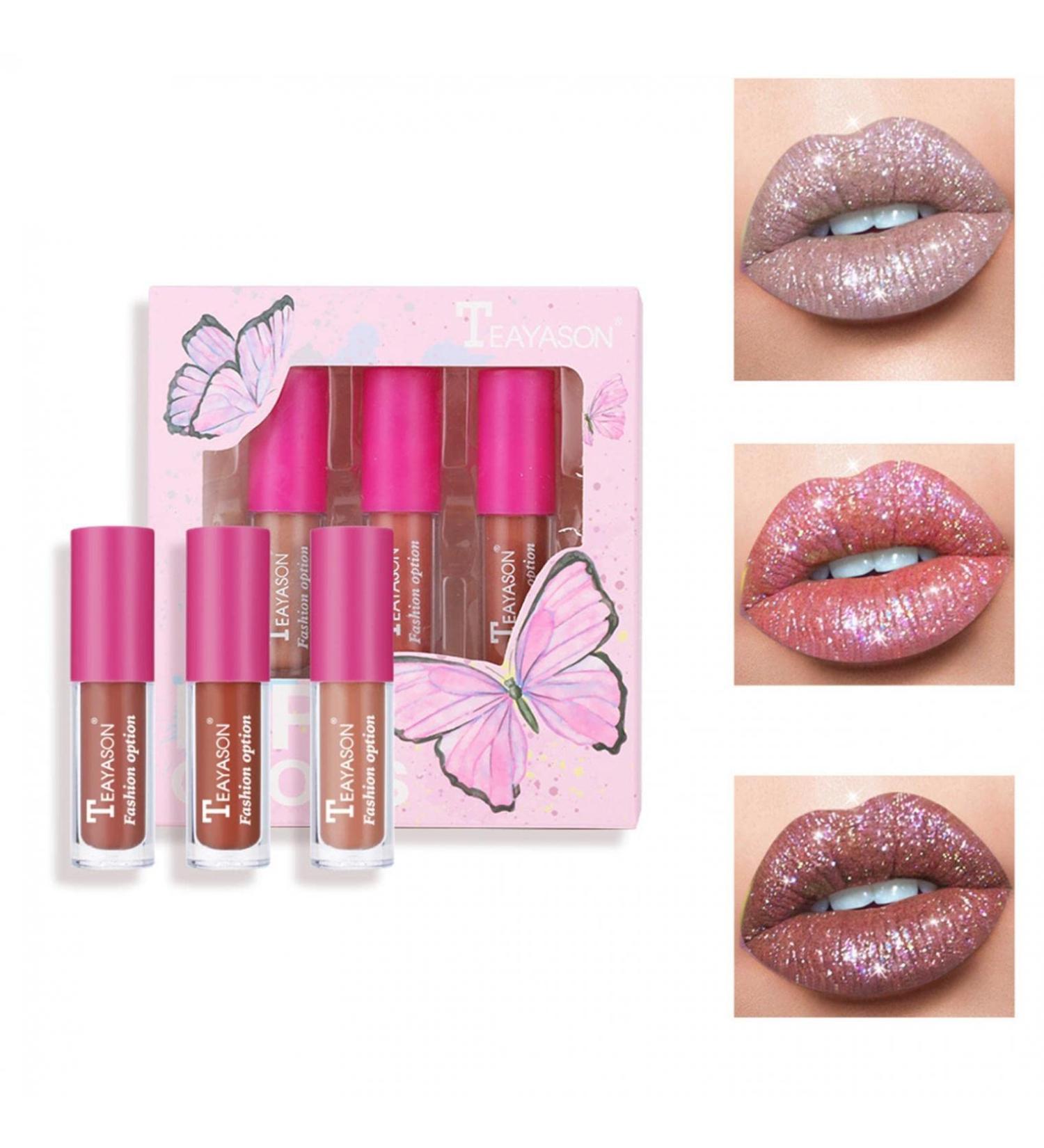 YUECI Glitter Lipstick Set - Diamond Shiny Waterproof Lip Gloss Long-Lasting Moisturizing 3-Color Metallic Texture (1g) - International Shipping Available - Buy Online on GoSupps.com