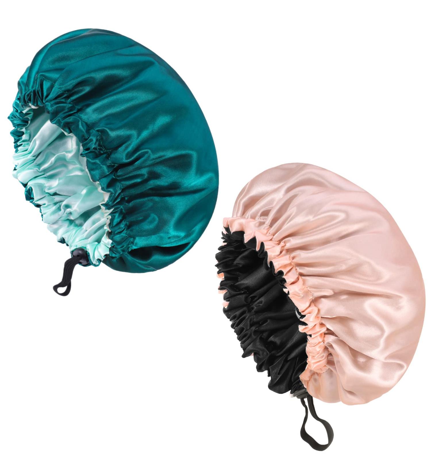 Fuyamp 2 Packs Satin Sleep Cap Adjustable Silky Sleep Bonnet for Women Long Curly Hair Double-Sided Waterproof Satin Hair Cap Extra Large Sleep Satin Bonnet for Women Girls Sleeping Pink+Lake Green - Buy Online on GoSupps.com