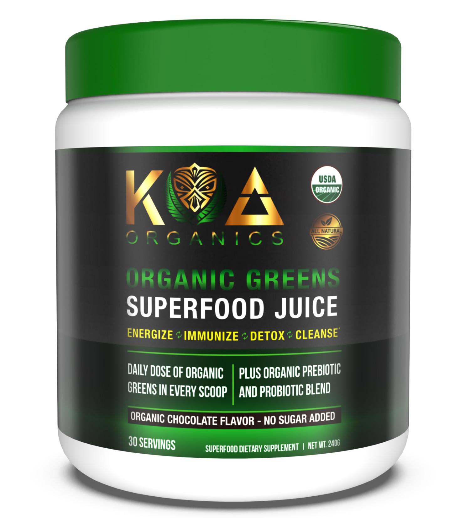 Greens Superfood Juice Powder - USDA Organic Super Greens Powder with with Spirulina Chlorella Matcha Wheat Grass Digestive Enzymes & Probiotics - Chocolate Flavor -30 Serv 8.47 Ounce (Pack of 1) - Buy Online on GoSupps.com