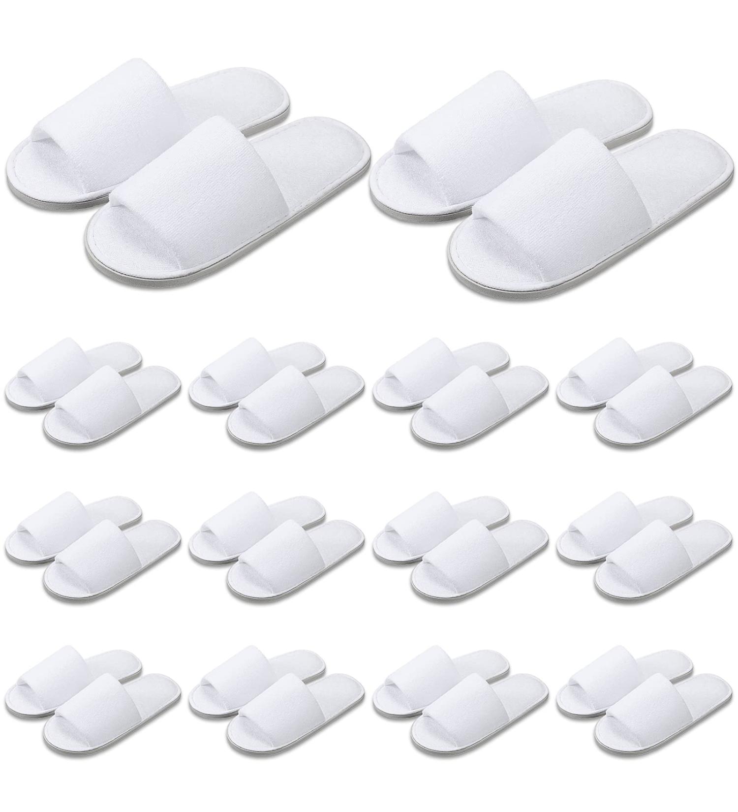 12 Pairs White Disposable Spa Slippers - Open Toe Guest Bridesmaid Travel Slippers - Fits Most Men and Women - Buy Online on GoSupps.com
