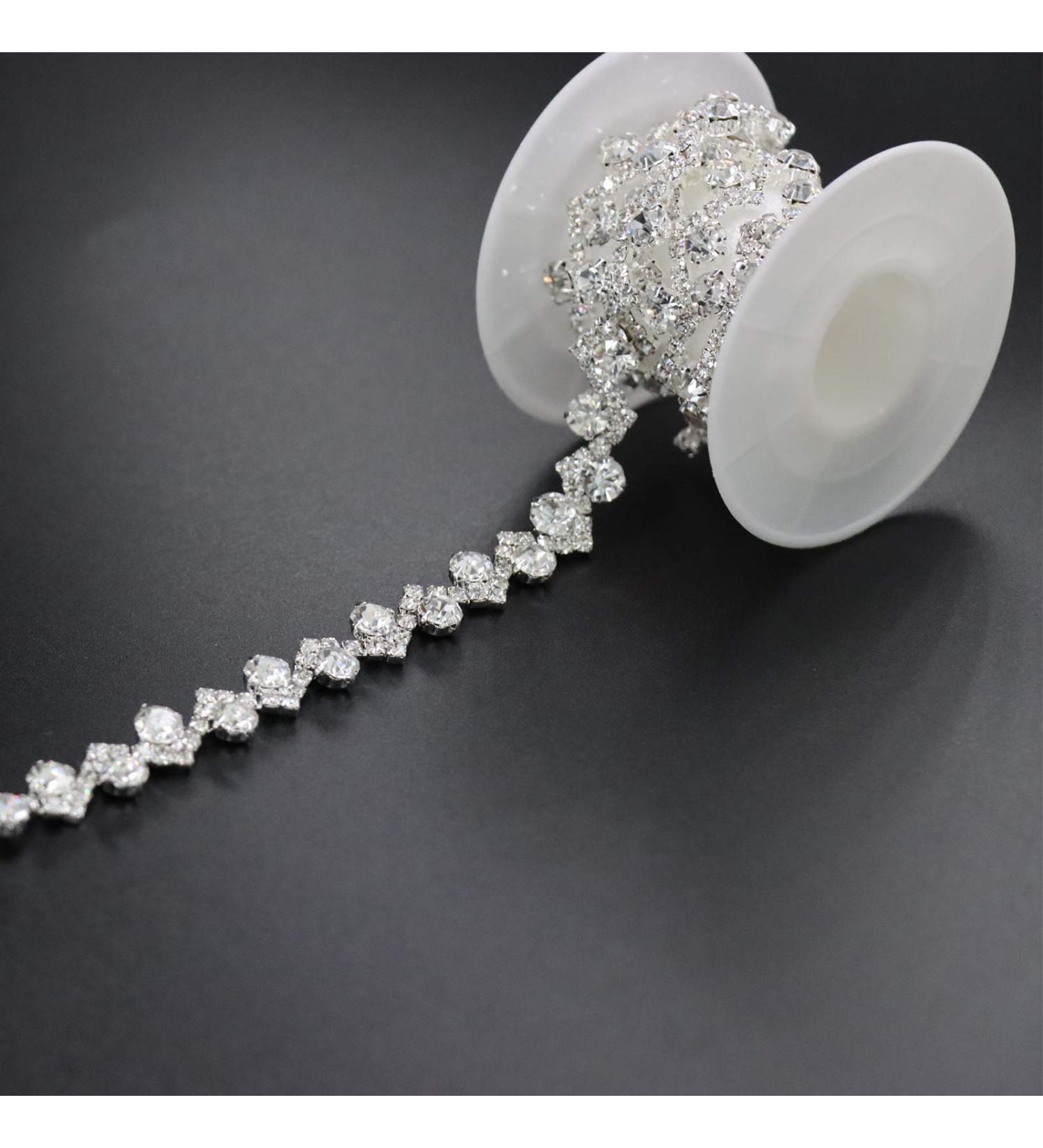 Jerler 1 Yard Rhinestone Trim - Crystal Rhinestone Chain Applique - DIY Decoration and Wedding Clothing Embellishments - Silver - 0.4 Width - Buy Online on GoSupps.com