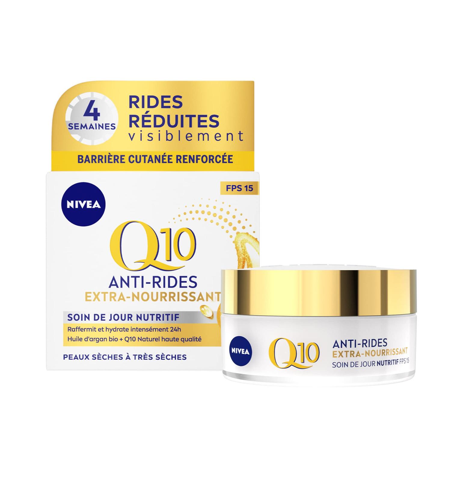 NIVEA Q10 Power Anti-Wrinkle Day Cream + Extra-Nourishing (1x50ml) Face care SPF 15 enriched with organic Argan Oil & natural Q10 Day Cream for Dry to Very Dry Skin - Buy Online on GoSupps.com