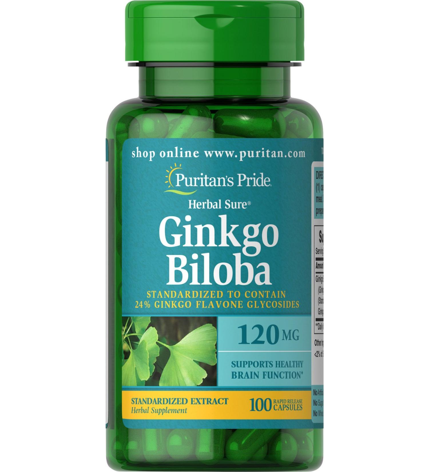 Puritan's Pride Ginkgo Biloba Standardized Extract 120 mg-100 Capsules - Buy Online on GoSupps.com