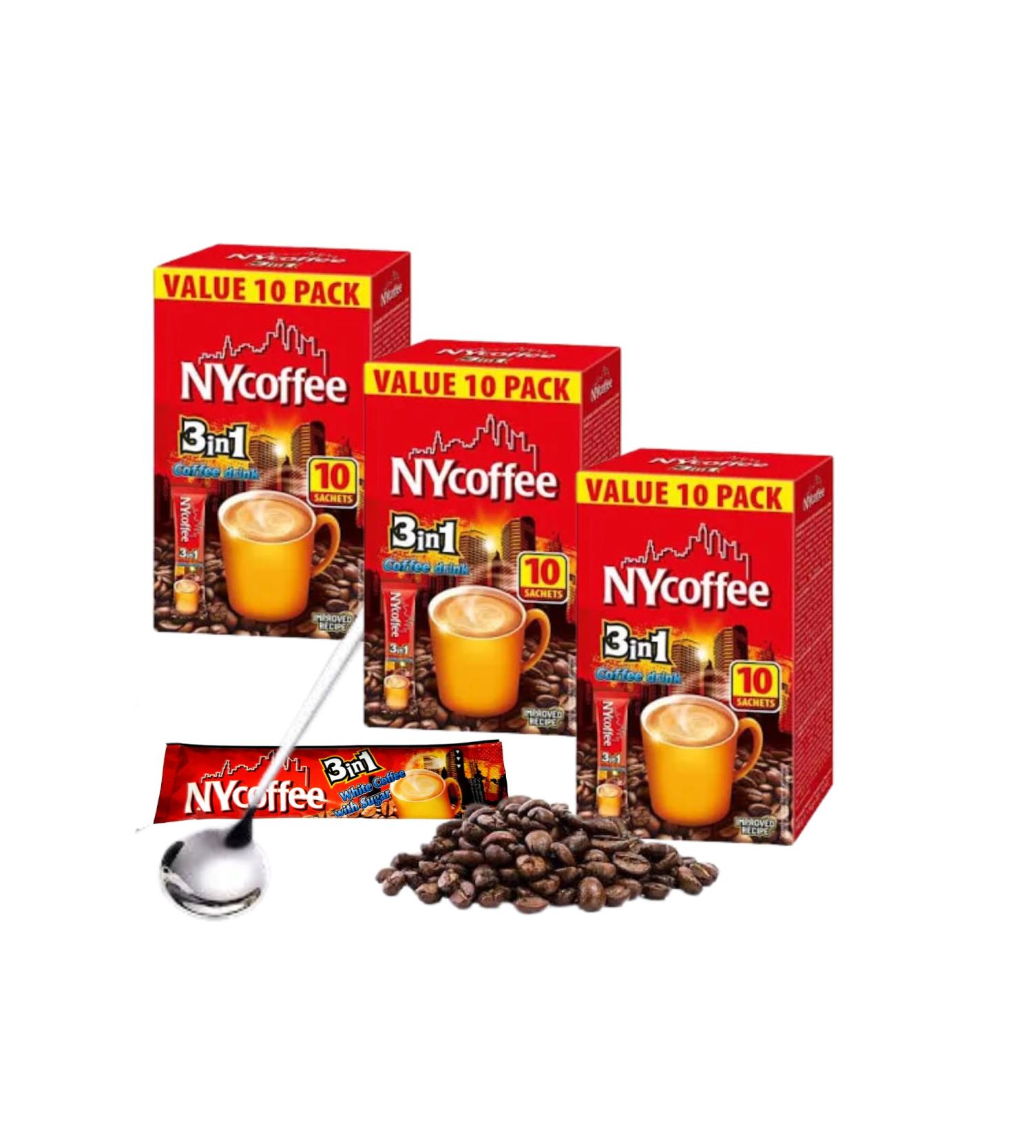 NY Coffee 3-in-1 Individually Wrapped Sachets 30 x 14g Packets Bundle with Latte Spoon Set for Home Desk or Travel - Buy Online on GoSupps.com