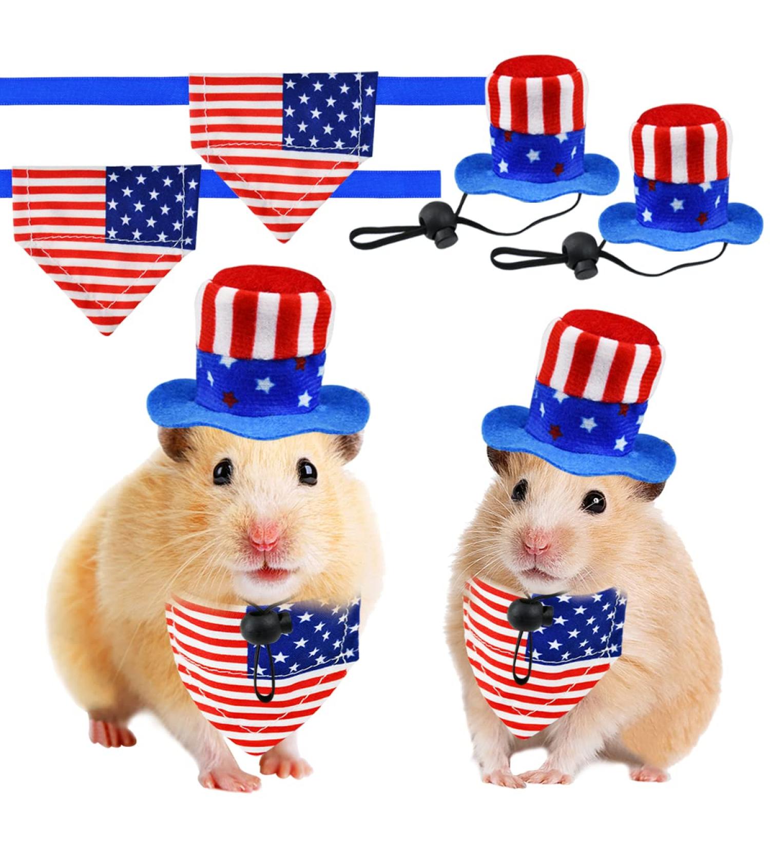 CooShou 4th of July Pet Costume Set - Uncle Sam Rabbit & American Flag Hat, Bandana for Guinea Pig, Rabbit, and Small Animals (L) - Buy Online on GoSupps.com