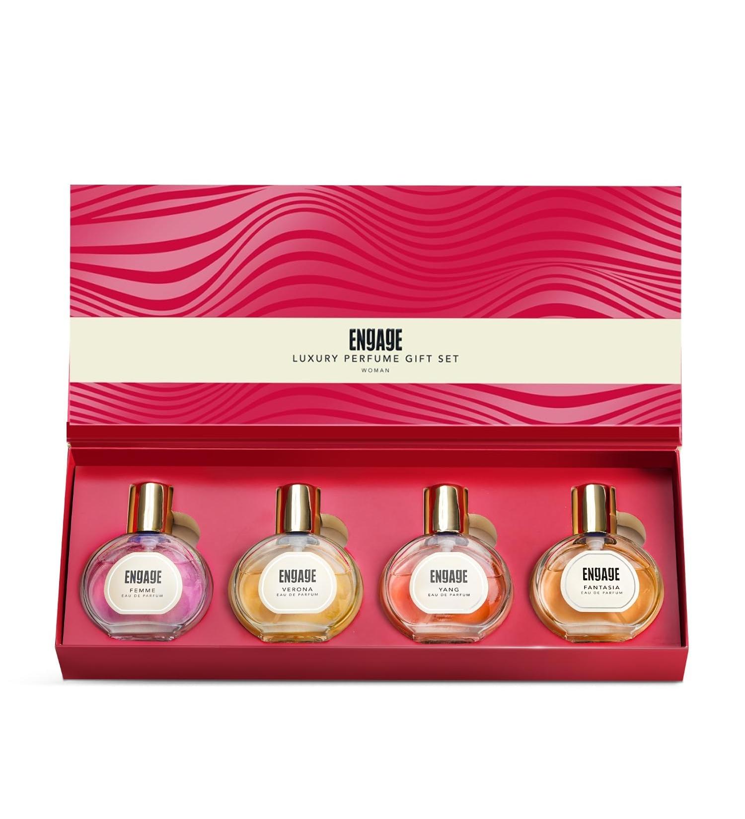 En-gage Gift Set - Luxury Perfume Gifts For Women 100ml Long Lasting Smell Women Perfume Best Wedding Gift Hamper by ITC Eau De Parfum for Girls Travel Sized Perfume Combo 25ml x 4 - Buy Online on GoSupps.com