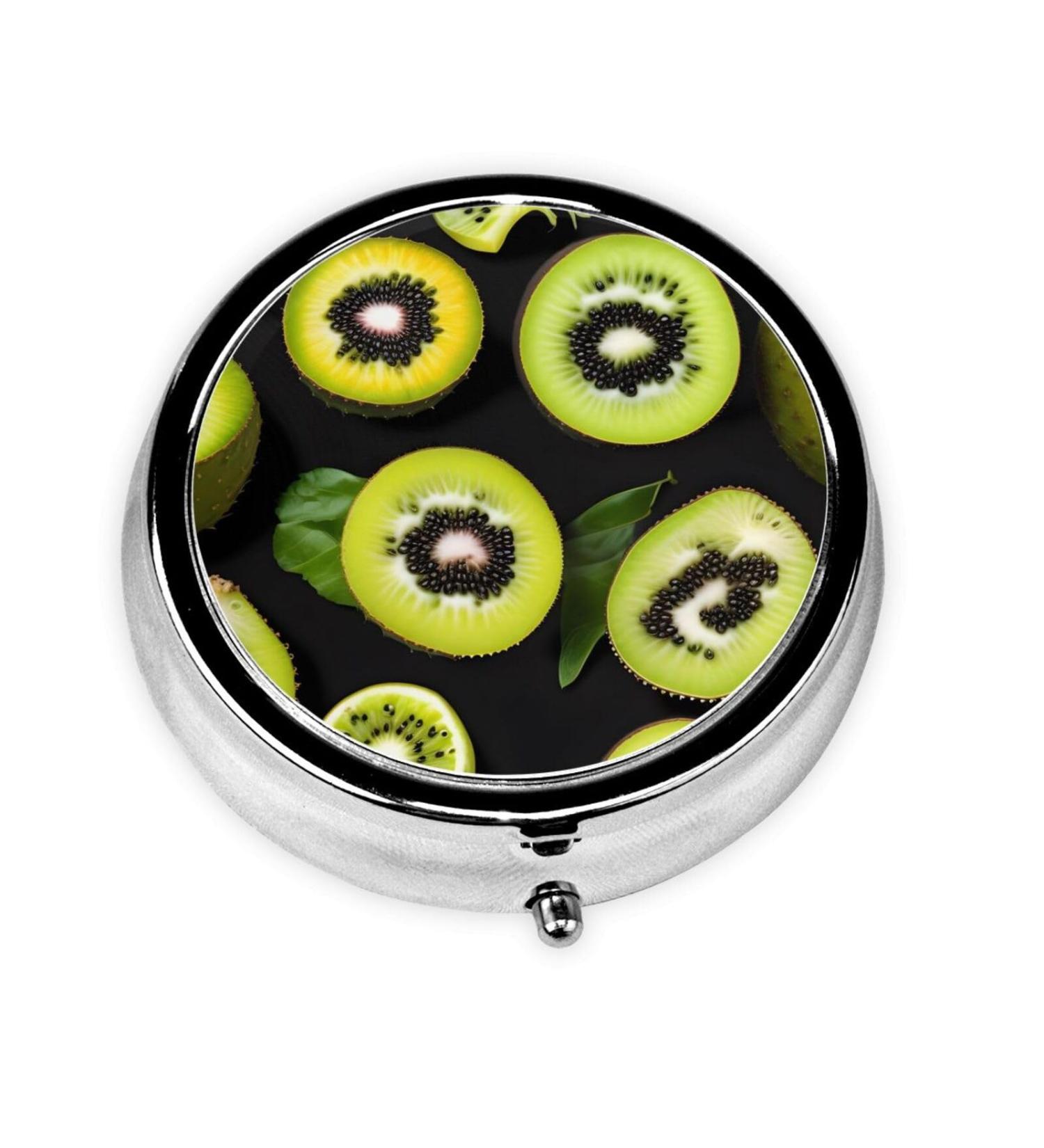 Green Kiwi Round Pill Box - 3 Compartment Travel Organizer for Pills | Portable & Convenient - Buy Online on GoSupps.com