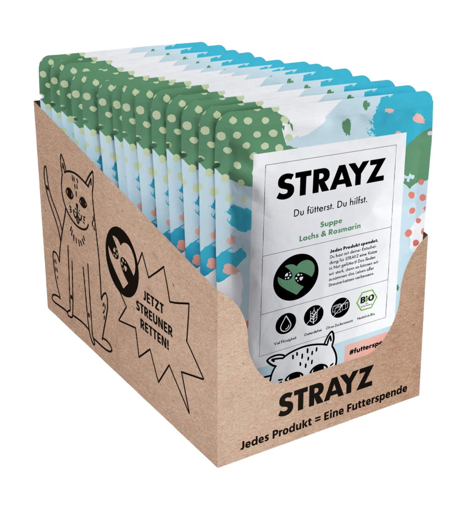 Strayz Organic Cat Soup with Salmon & Rosemary - Grain & Sugar-Free - 560g for Street Cats - 14x40g Pack - Buy Online on GoSupps.com