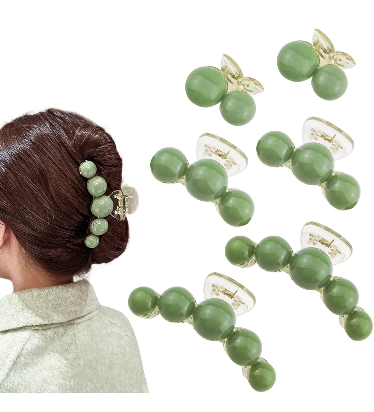 6 Pack Green Pearl Hair Claw Clamps - Non Slip Hair Barrettes for Women and Girls - Medium Small Sizes - Buy Online on GoSupps.com