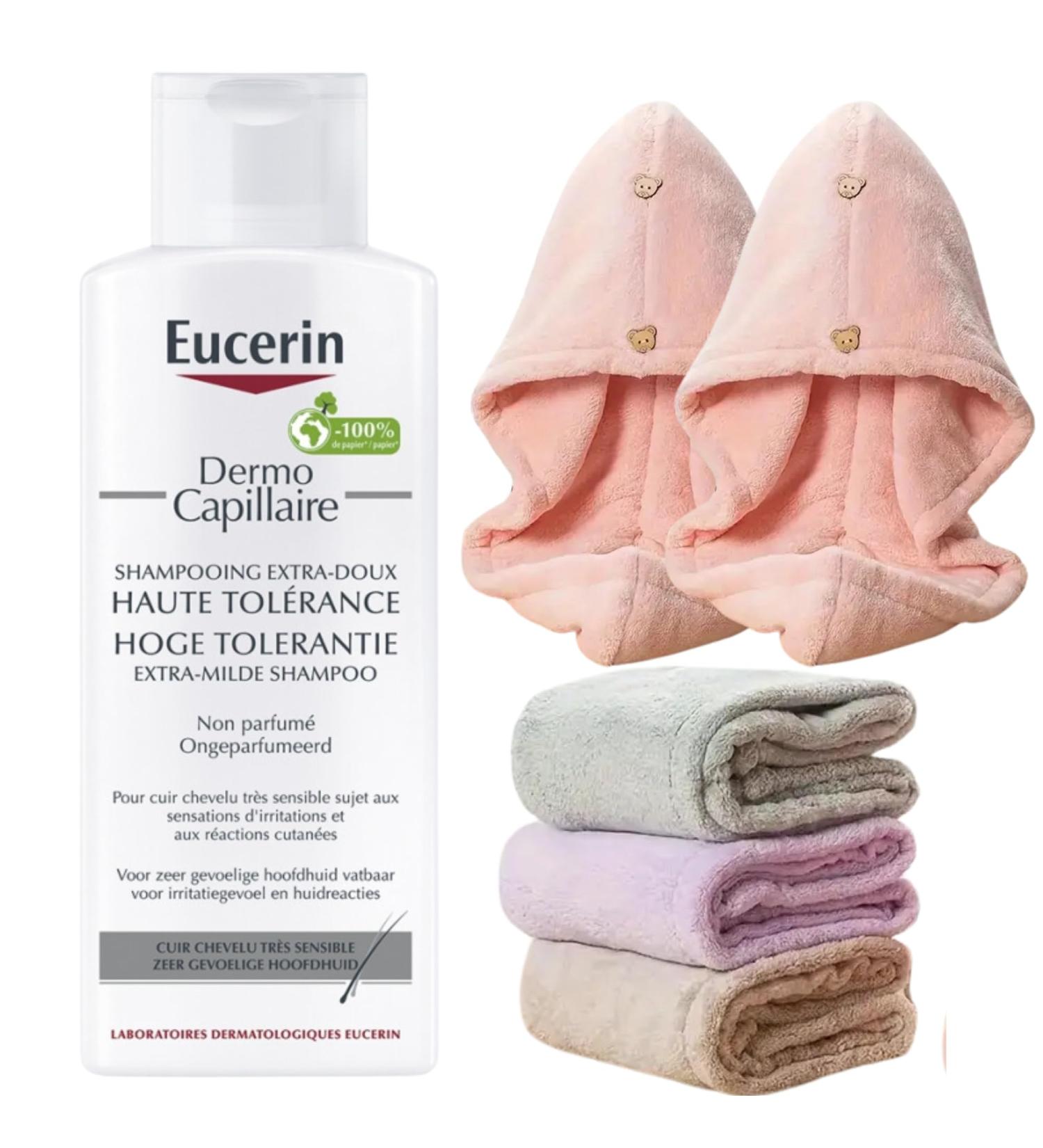 Buy Eucerin Dermo Capillary Shampoo Extra Tolerability 250ML & Microfiber Hair Towel Wrap - Fast Drying Hair Turbans for Women | Anti-Frizz Solution for Curly Hair - Buy Online on GoSupps.com