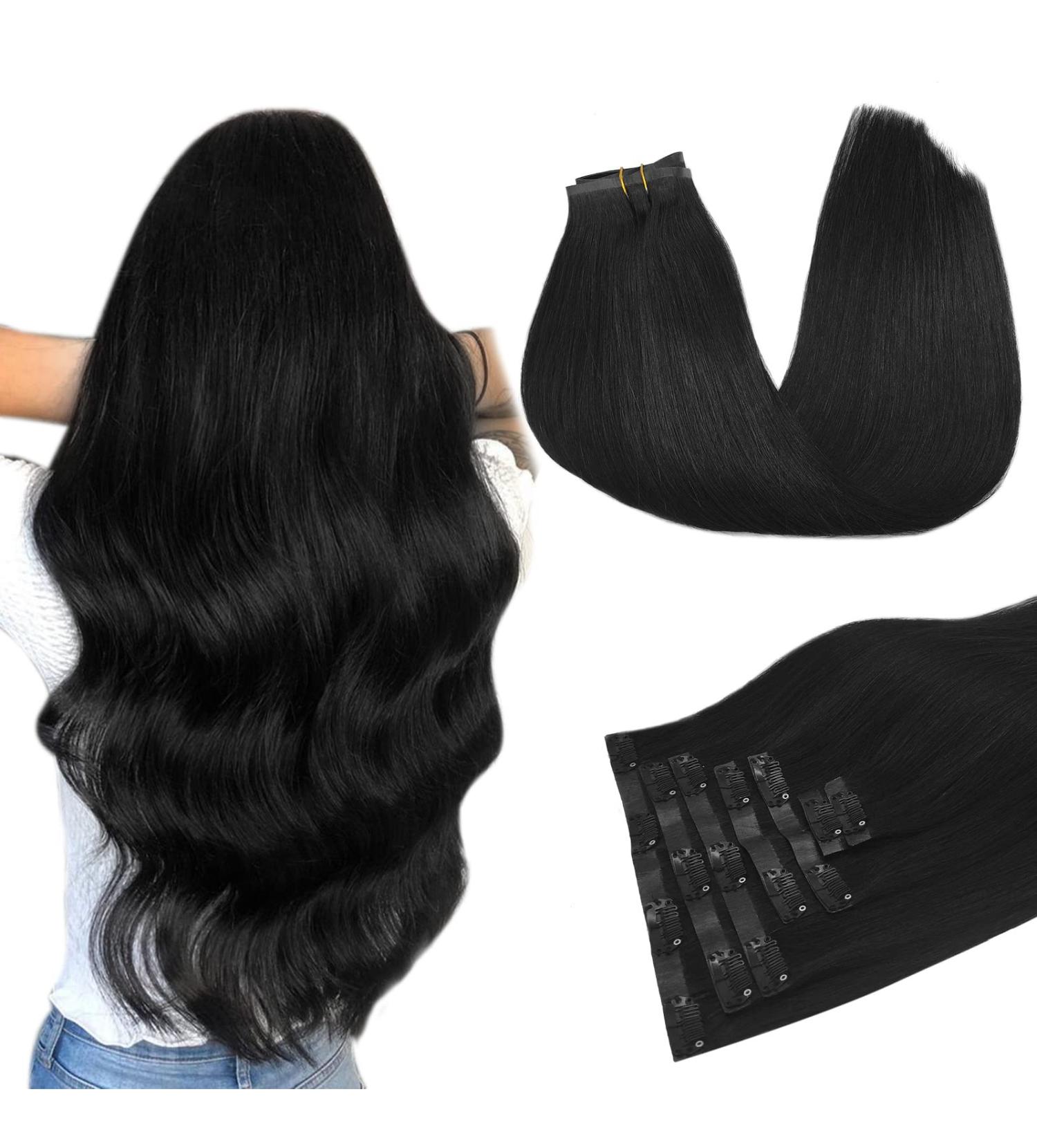 Doores Real Hair Extensions - Seamless 50cm 20 Inch Low Black 110g Remy Clip-In Thick Natural Hair - Buy Online on GoSupps.com