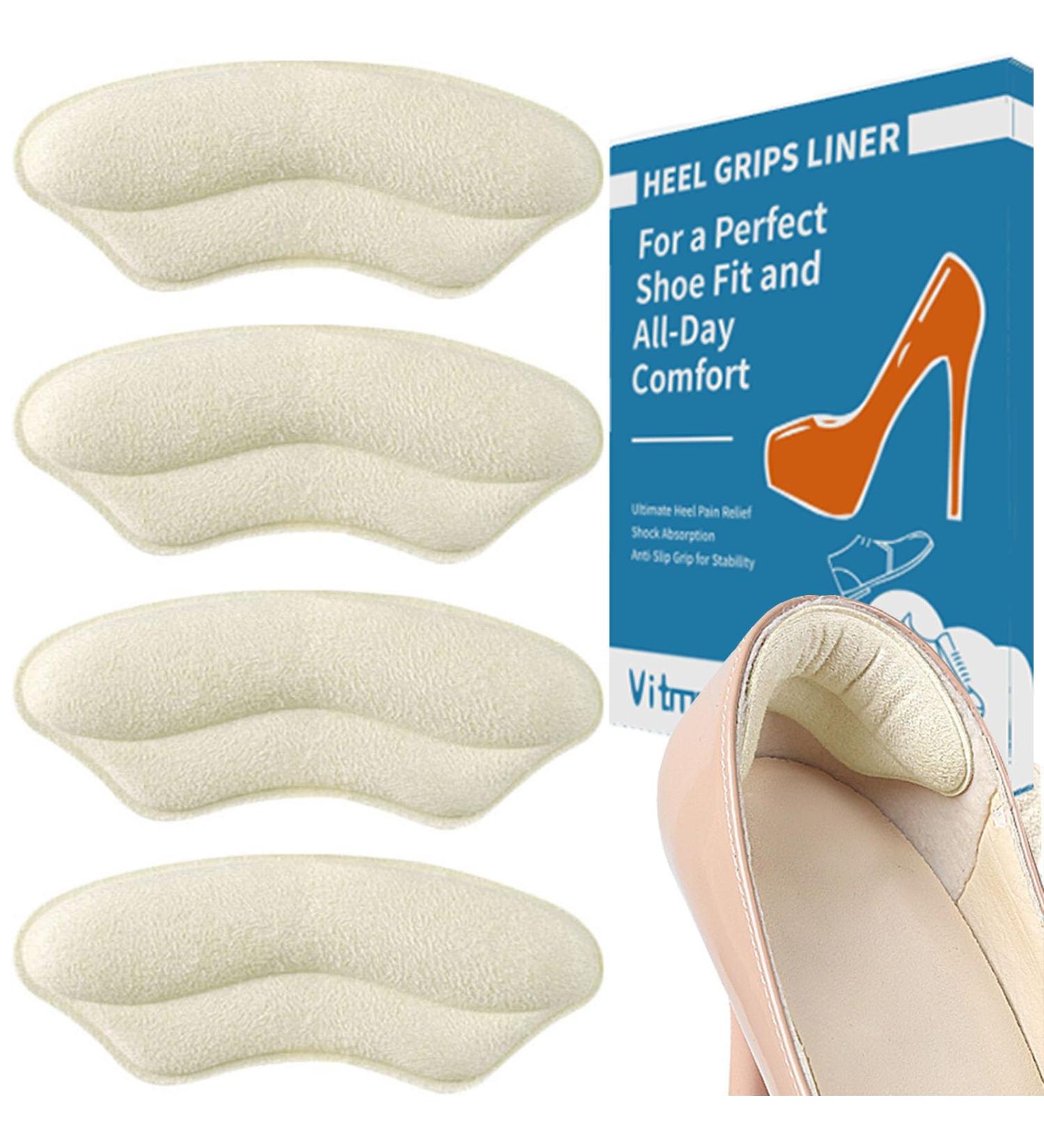 Buy Heel Grips Liner Cushions Inserts - 4 Pairs for Loose Shoes | Prevent Slipping & Blisters | Comfort for Men & Women - Beige - Buy Online on GoSupps.com
