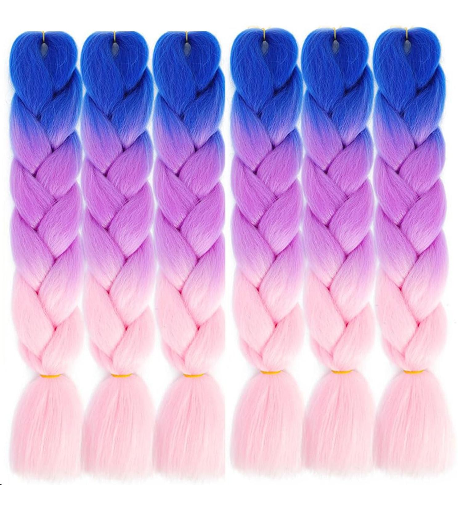 LDMY Jumbo Braiding Hair Extensions - 6PCs Pack 24 Ombre Lake Green Purple Pink 100g Each - Synthetic Jumbo Braids for Women - Buy Online on GoSupps.com