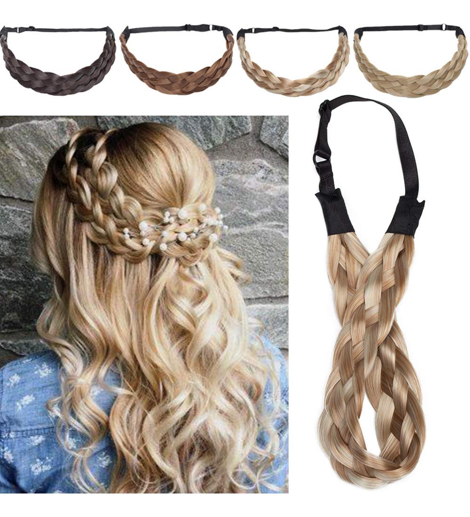 Silk-Co Women s 5-Strand Blond Braided Hair Band | Vintage Elastic Headband for Weddings | Hair Tie Extensions 3.8cm Wide - Buy Online on GoSupps.com