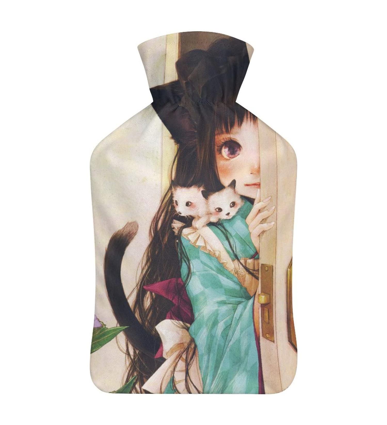 Soft Plush Girl & Cat Hot Water Bottle | Hand Warmer for Adults & Kids - 26.5x15.3cm - Buy Online on GoSupps.com