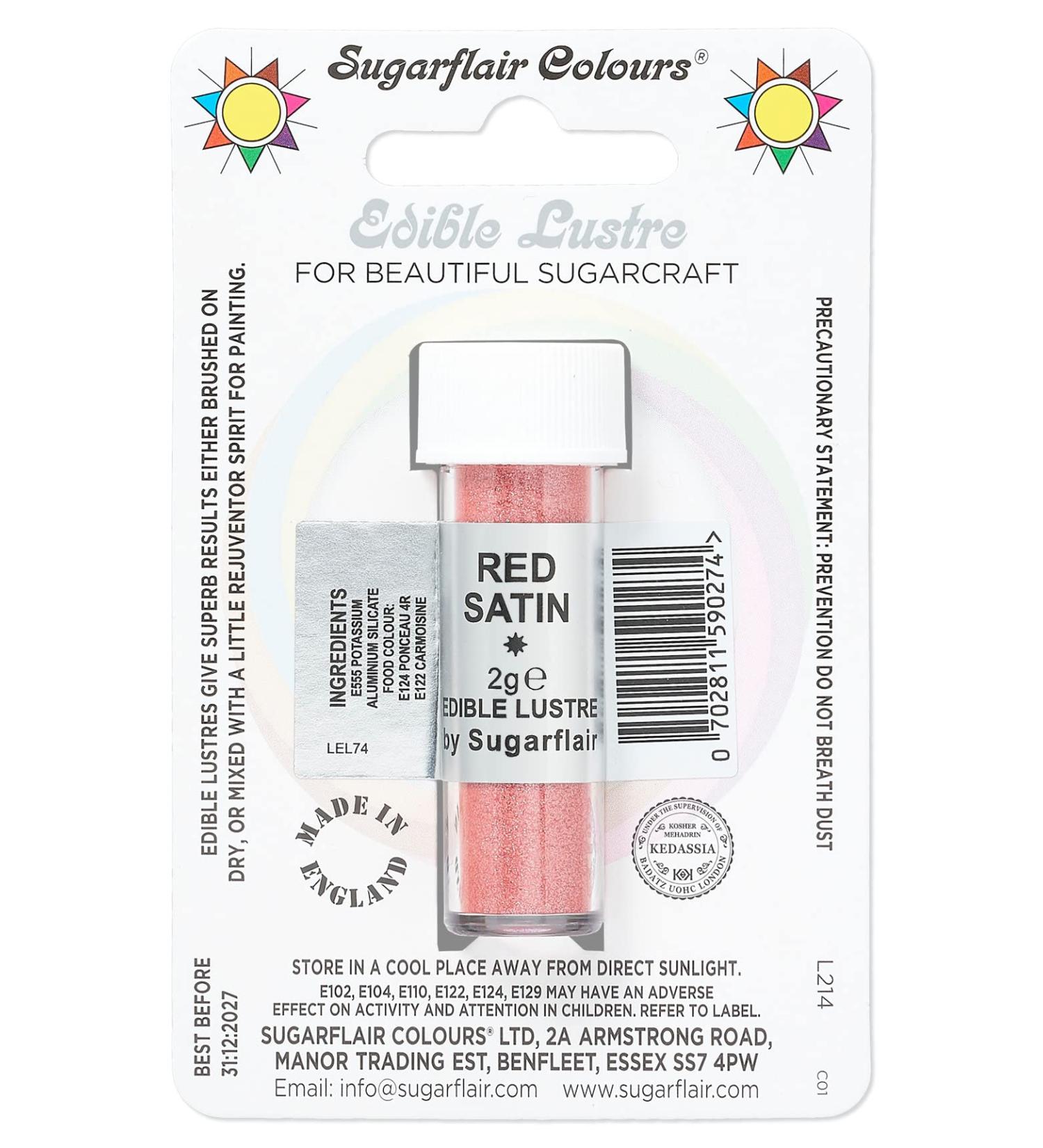 Sugarflair Red Satin Edible Lustre Dust Add a Lustrous Shine to Cakes or Decorations. Brush On or Add Rejuvenator to Create Eye-Catching Edible Paint Gives Shine to Your Bakes - 2g
