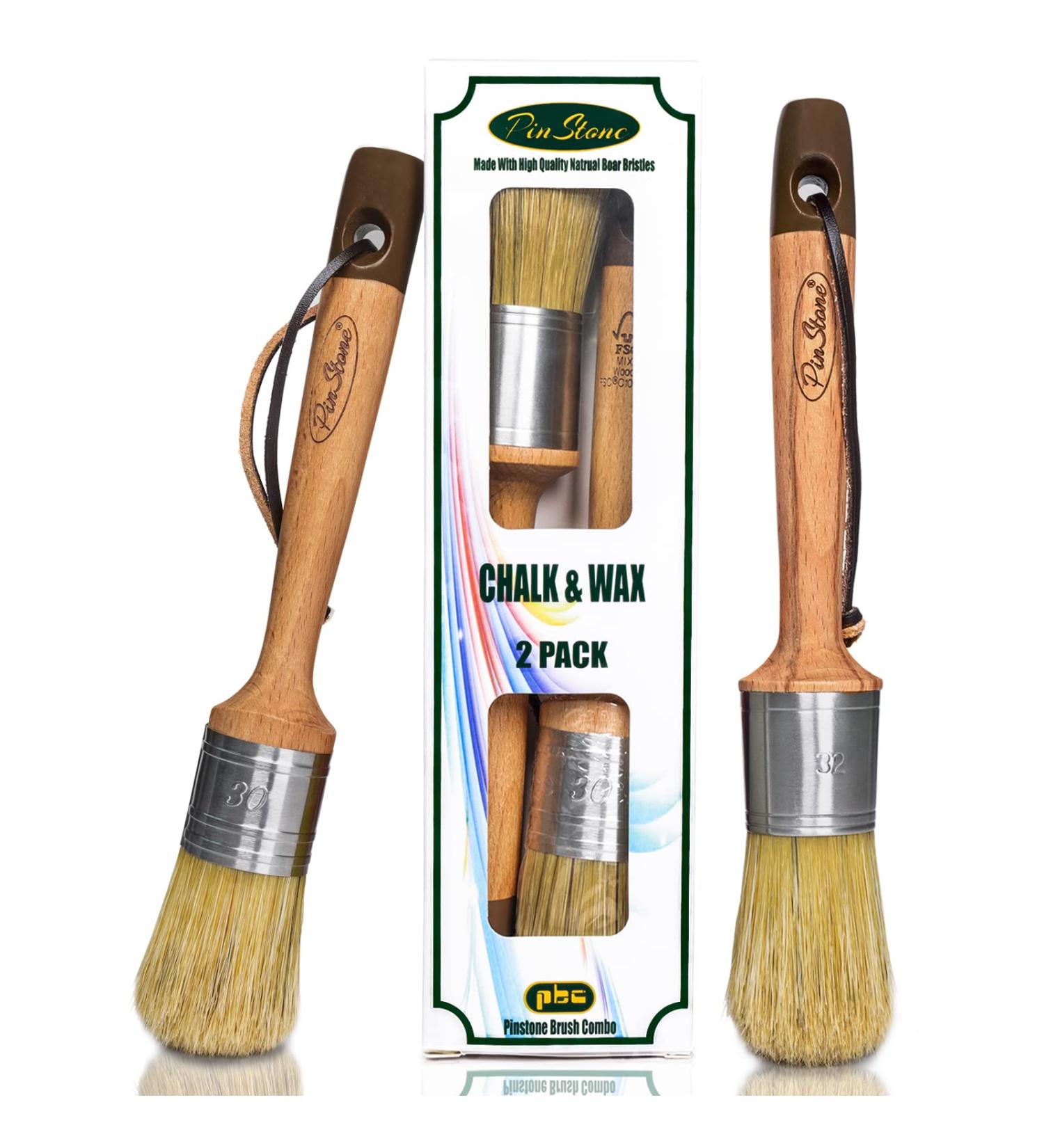 2PC Professional Chalk & Wax Paint Brush Set for Furniture & Home Decor - Oval & Round Brushes for DIY Crafts - Natural Bristles - Buy Online on GoSupps.com