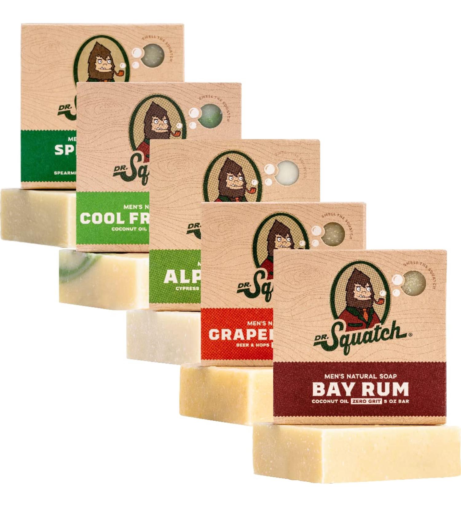 Dr. Squatch All Natural Bar Soap for Men 5 Variety Pack - Cool Fresh Aloe, Alpine Sage, Spearmint, Bay Rum, Grapefruit IPA - Buy Online on GoSupps.com