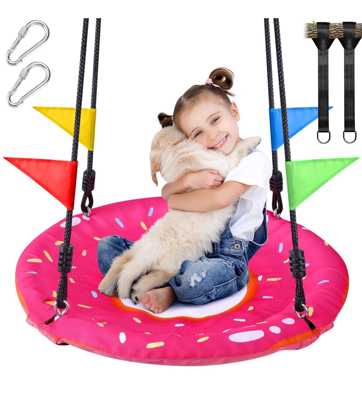 Odoland 24 inch Kids Tree Swing - Pink Saucer Swing for Outdoor Play - 900D Oxford Platform with Hanging Ropes and Turnbuckle - Buy Online on GoSupps.com