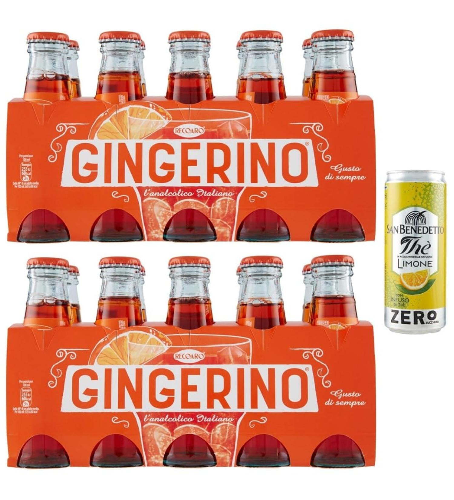 Gingerino Recoaro Lot de 20 bouteilles jetables en verre pour ap ritif italien Ginger 10 cl + 1 bo te de th glac San Benedetto au citron sans sucre 330 ml - Buy Online on GoSupps.com
