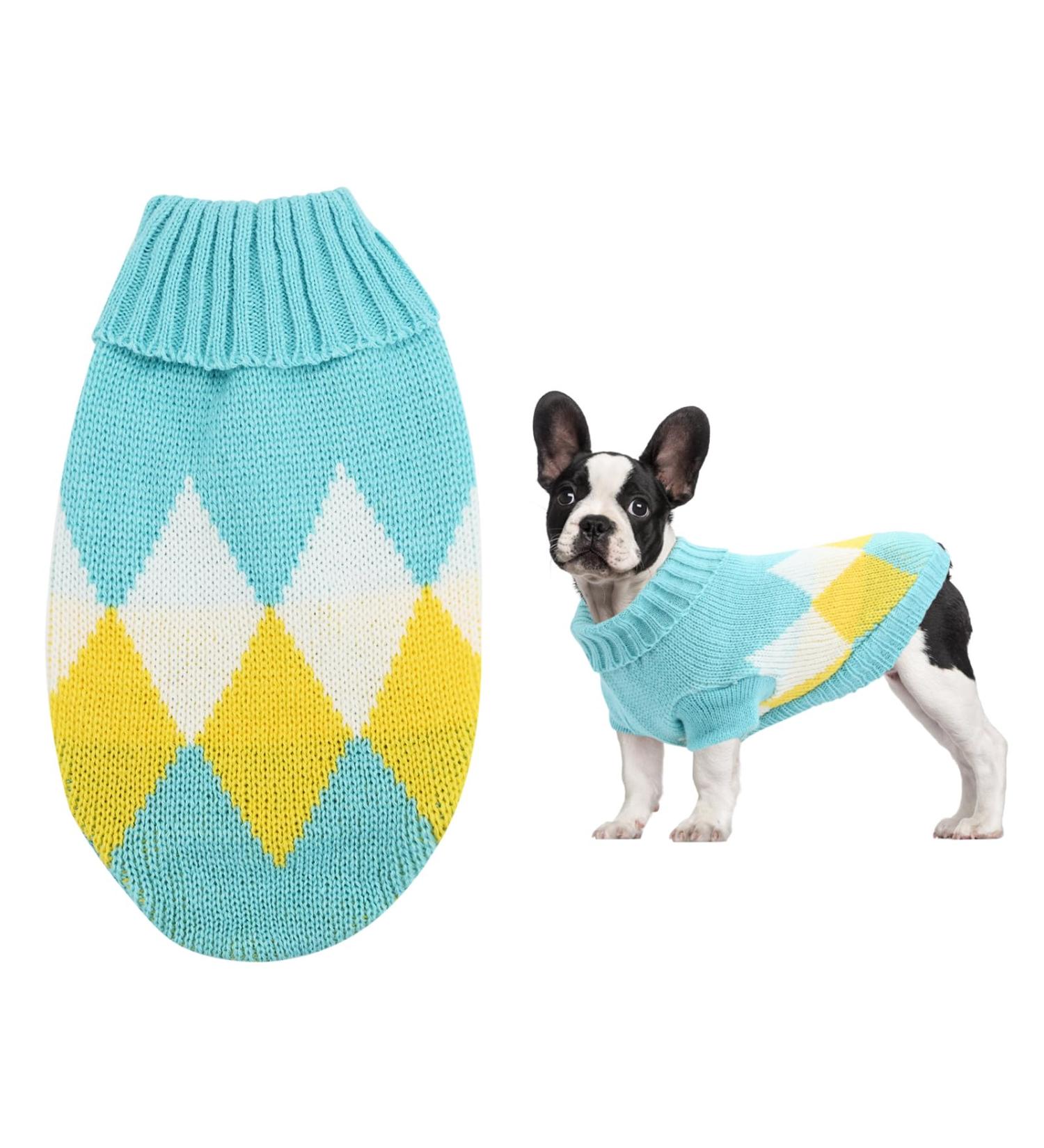 Winter Warm Dog Sweater for Small Dogs | Stylish Turtleneck & Knitted Vest | Soft & Cozy Pet Sweater - Blue (2XL) - Buy Online on GoSupps.com