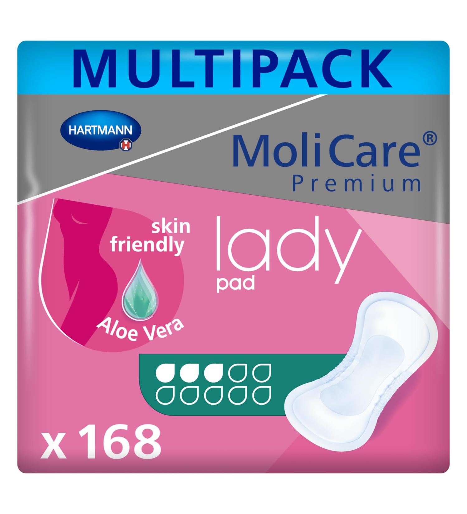 MoliCare Premium Lady Pads - Incontinence Pads for Women with Bladder Weakness | Aloe Vera 3 Drops | 168 Pieces - International Shipping - Buy Online on GoSupps.com