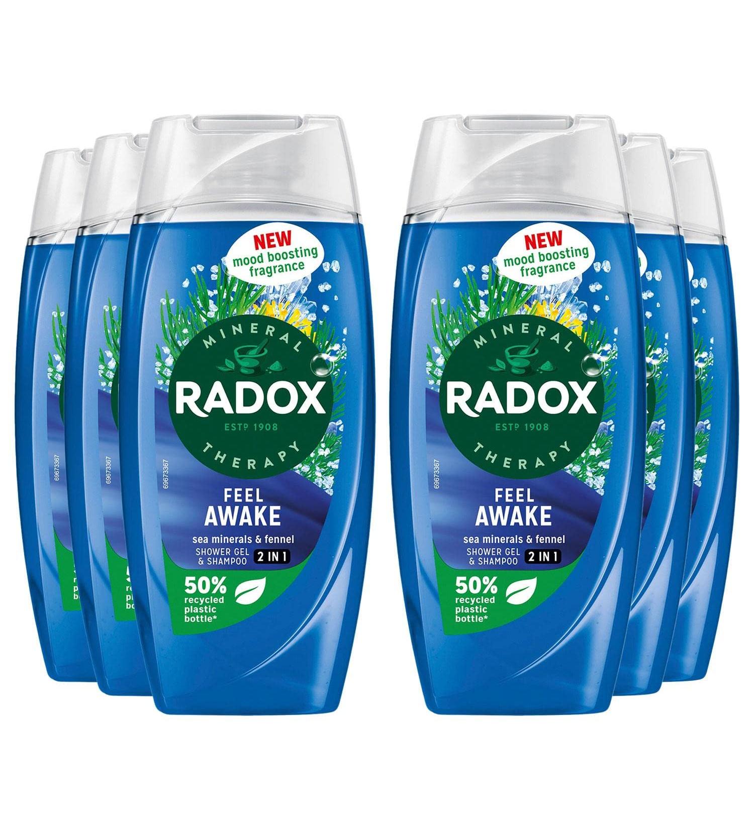  Radox Radox Mineral Therapy Feel Awake Men 2-in-1 Shower Gel and Shampoo Set of 6 with Fennel and Marine Minerals 225 ml - Buy Online on GoSupps.com